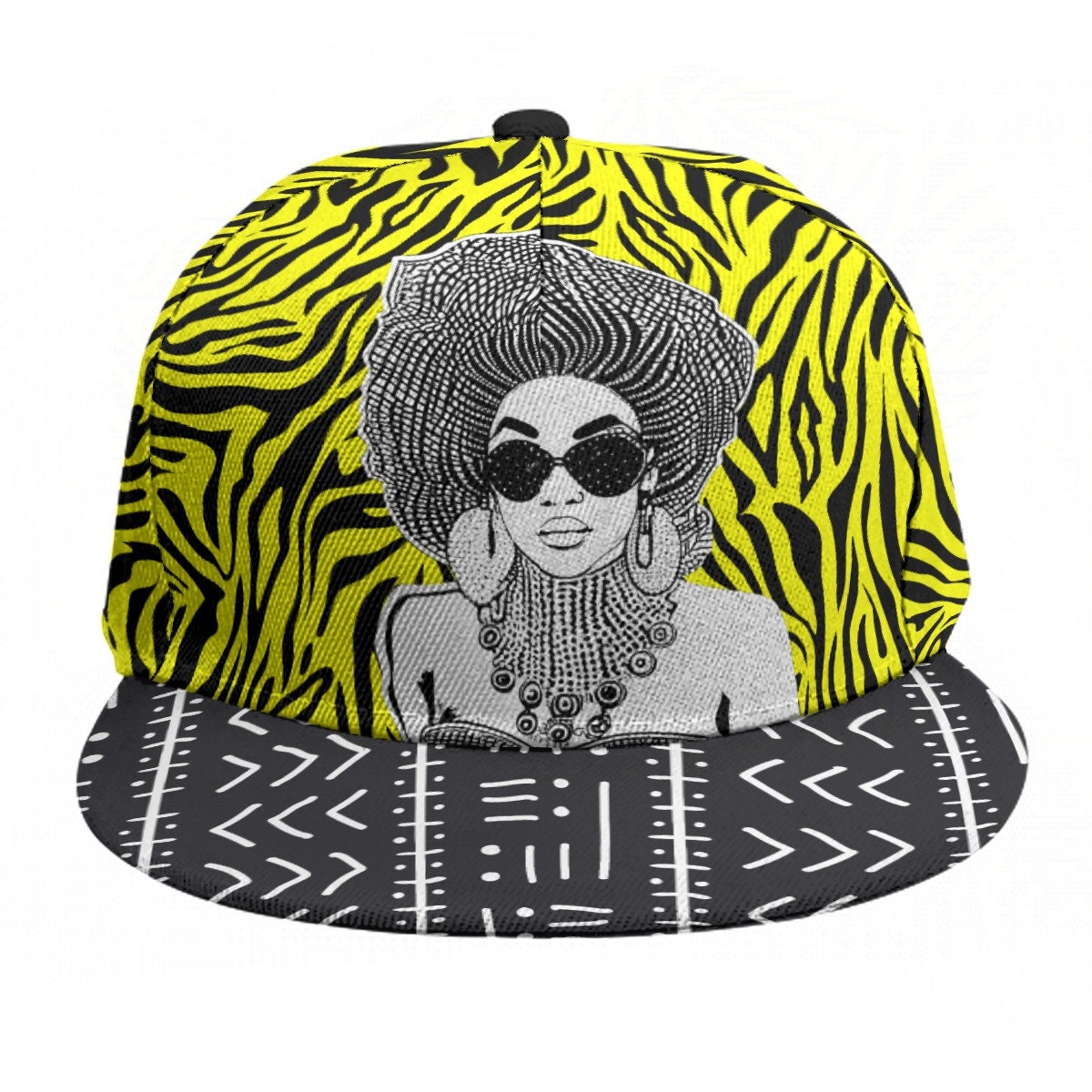 African Print Snapback Hat: Mudcloth & Zebra Pattern Flat Brim