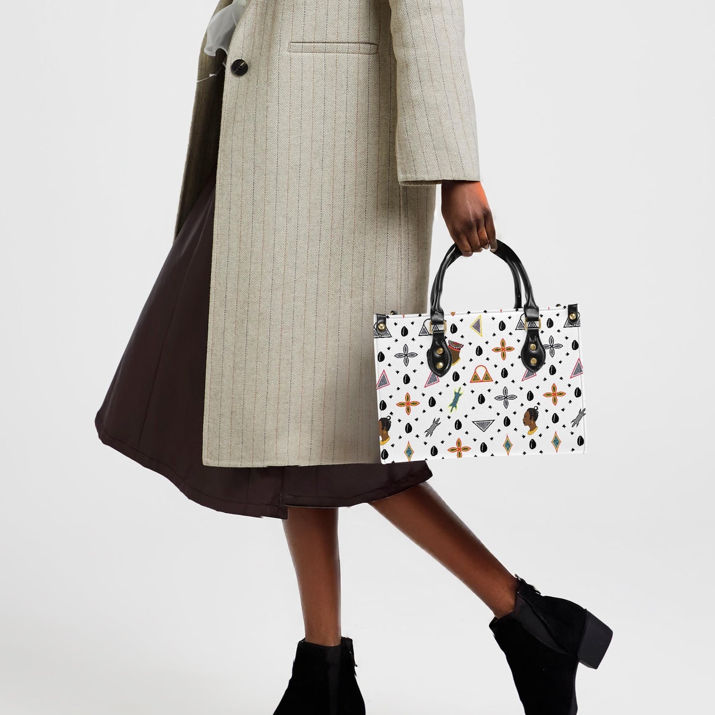 African Vegan Leather Tote Bag: Toghu Print, Cowrie Shells