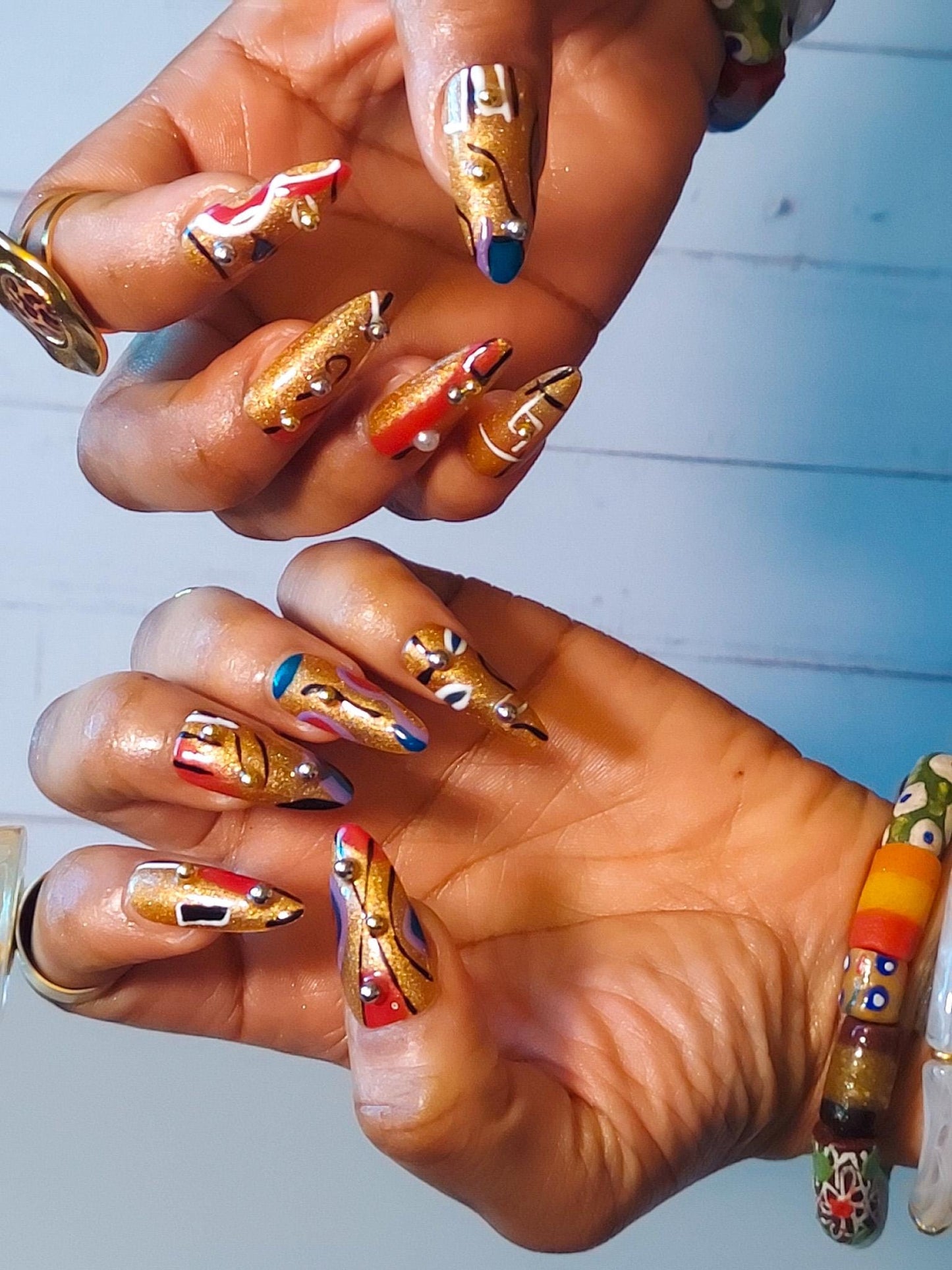 Gold Art Deco Almond Press On Nails, DIY Nail Gift