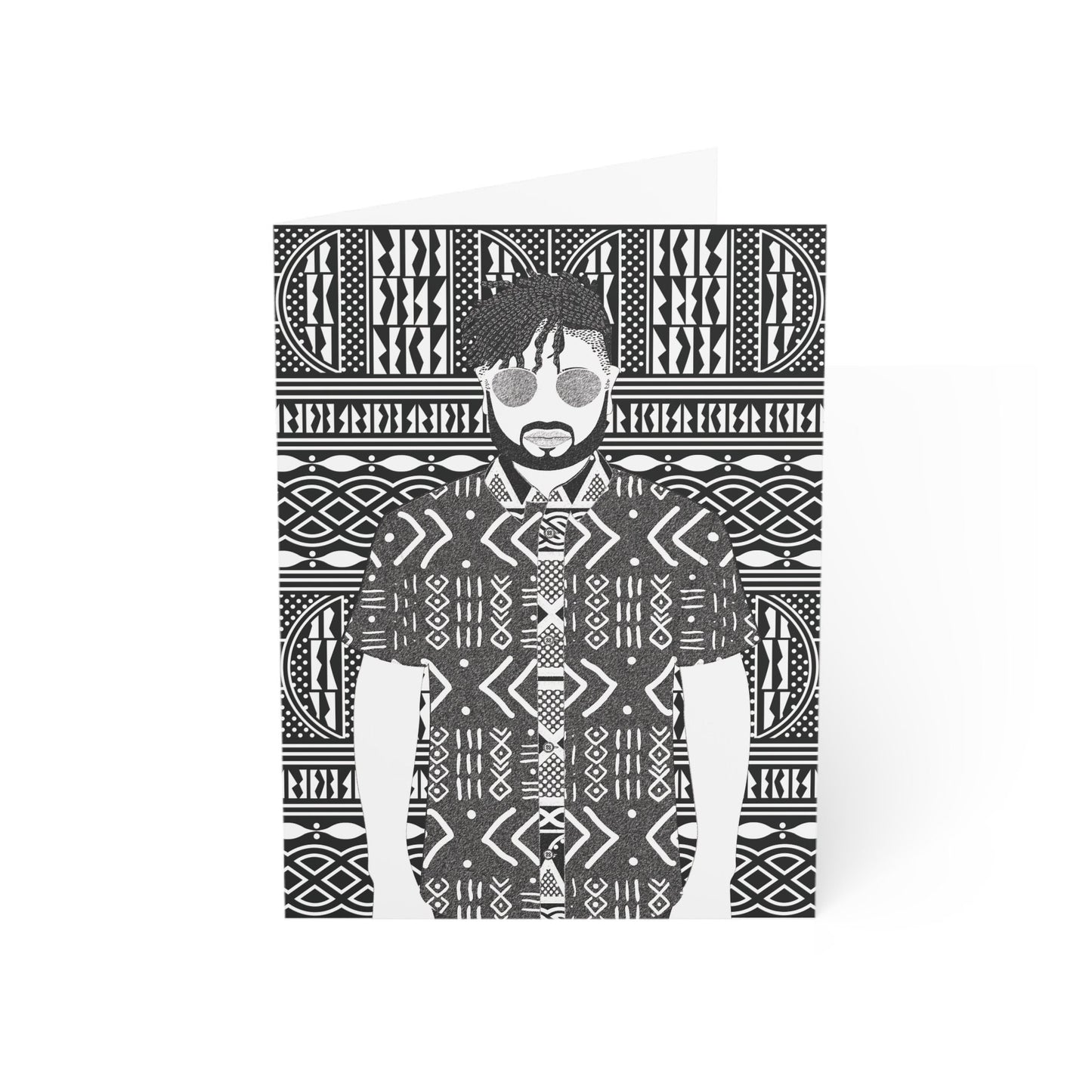 Pascale in Mudcloth (BW) on BW Ndop African Greeting Cards (1, 10pcs)