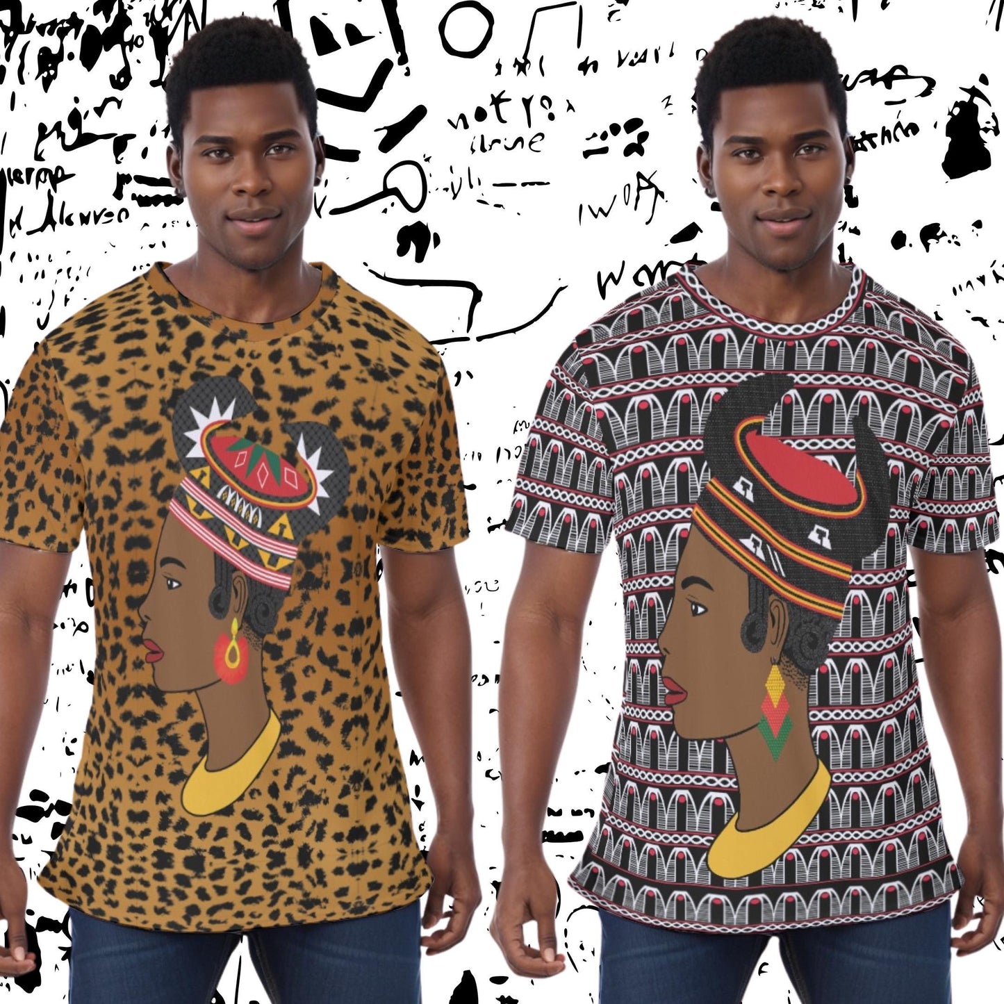 Hok Lady Unisex Athletic Eyebird T-Shirt, Cameroon Toghu Design, Ready to Ship  All-Over Print T-Shirt
