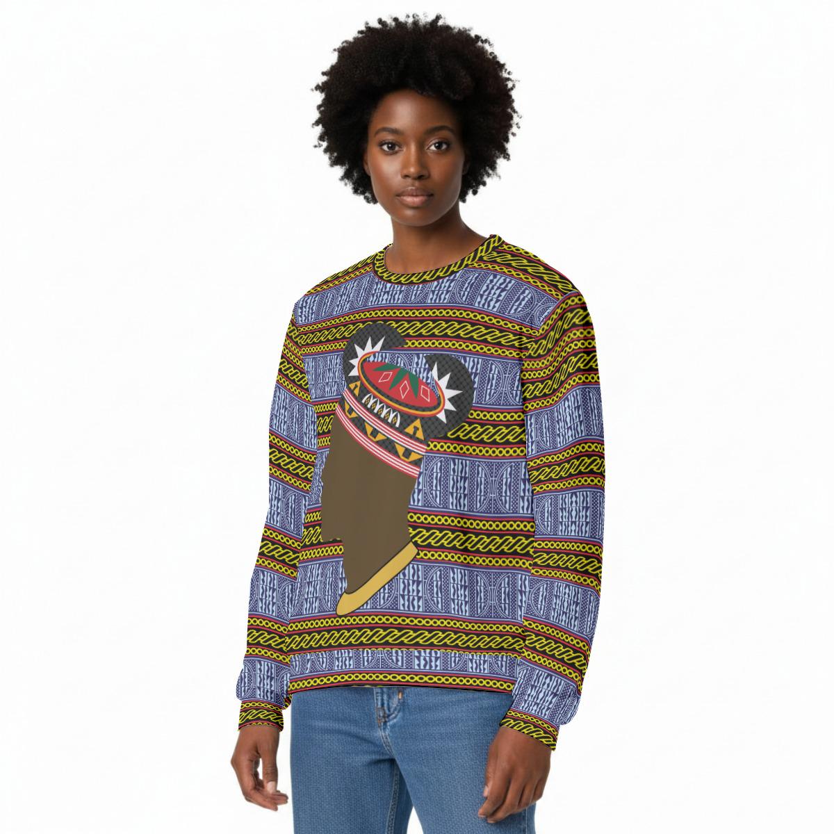 Ndop Print Sweatshirt: Bamileke Man in Horn Hat, Unisex Scuba Fabric