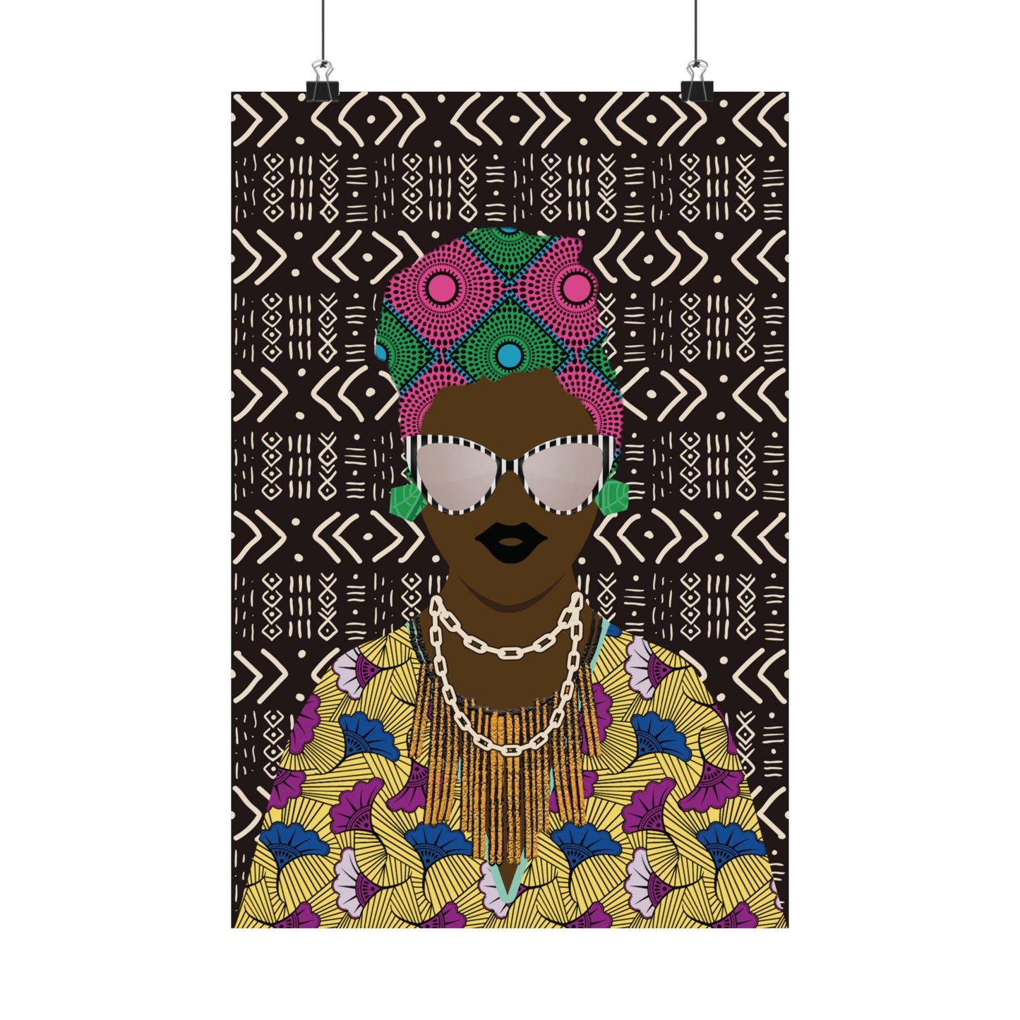 African Woman Wall Art Poster - Sabi Floral Mudcloth