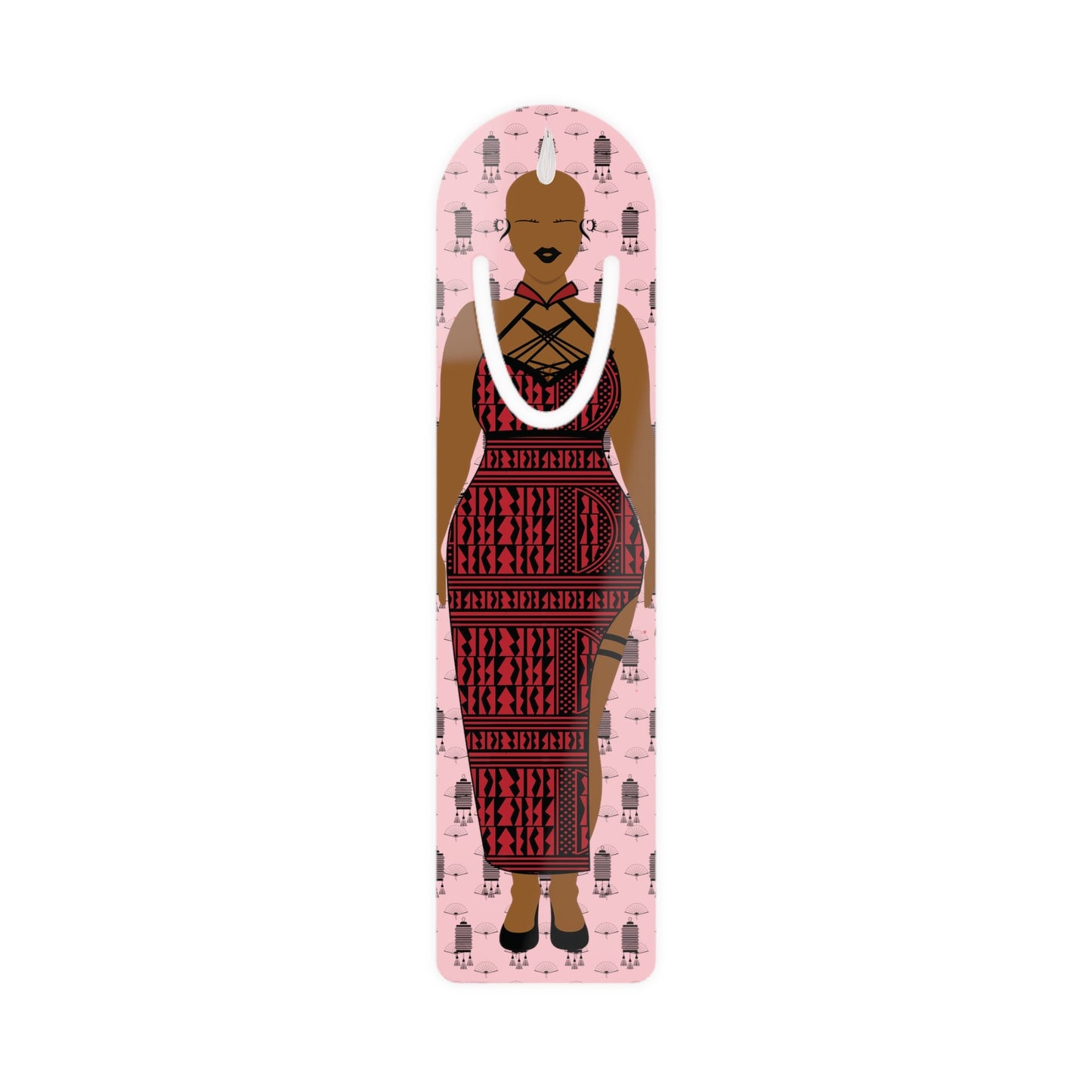 Mohawk Queen African Bookmark, Black Fans & Lanterns, Ideal Reader's Gift