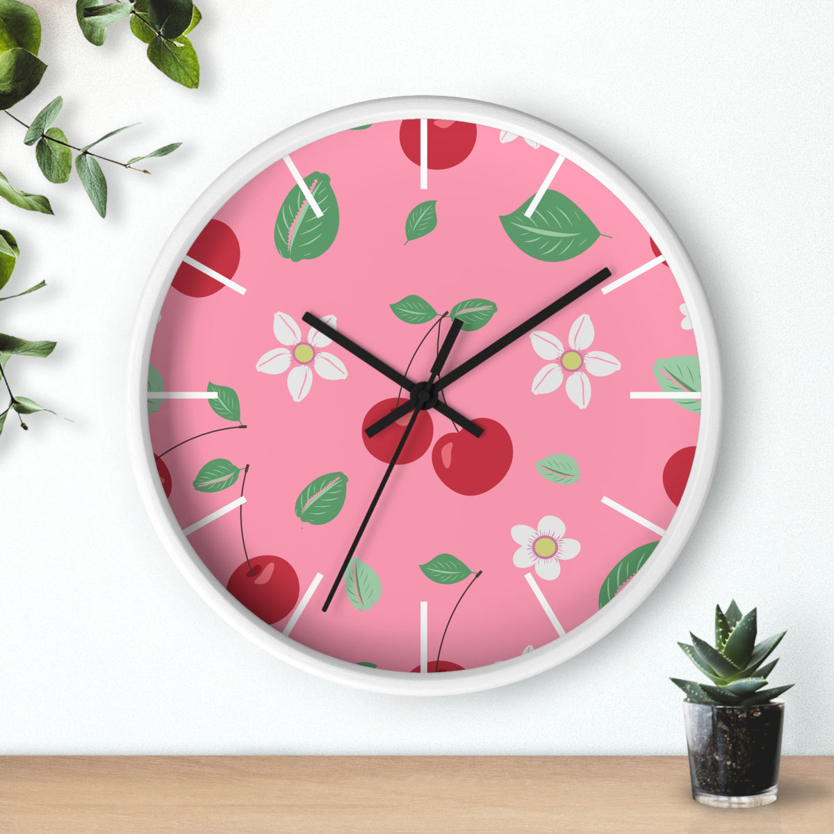 Decorative Wood Wall Clock, Cowries and Cherries 10" x 10"-Silent
