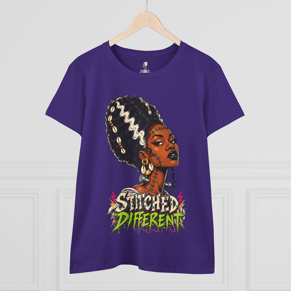 Stitched Different Afro Punk Portrait Tee, Halloween Women's Cotton Cotton T-Shirt