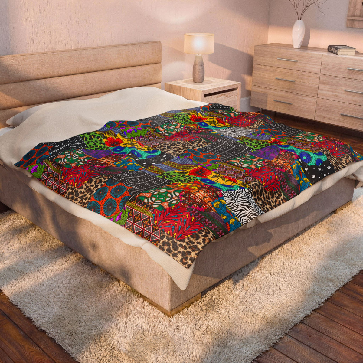 Afrik Quilt African Print Velveteen Plush Blanket