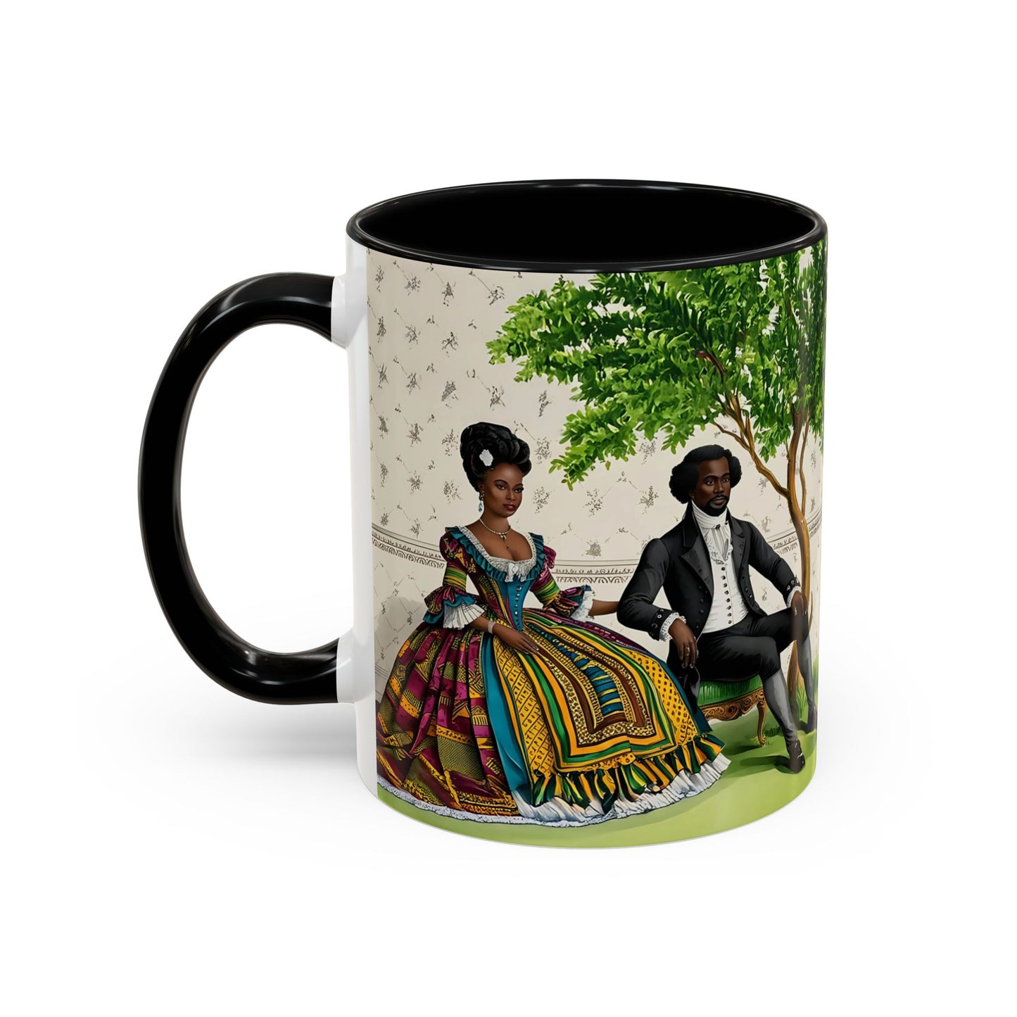 Toile Victorian African Couple Ceramic Accent Coffee Mugs (5 Colors), 11oz, 15oz