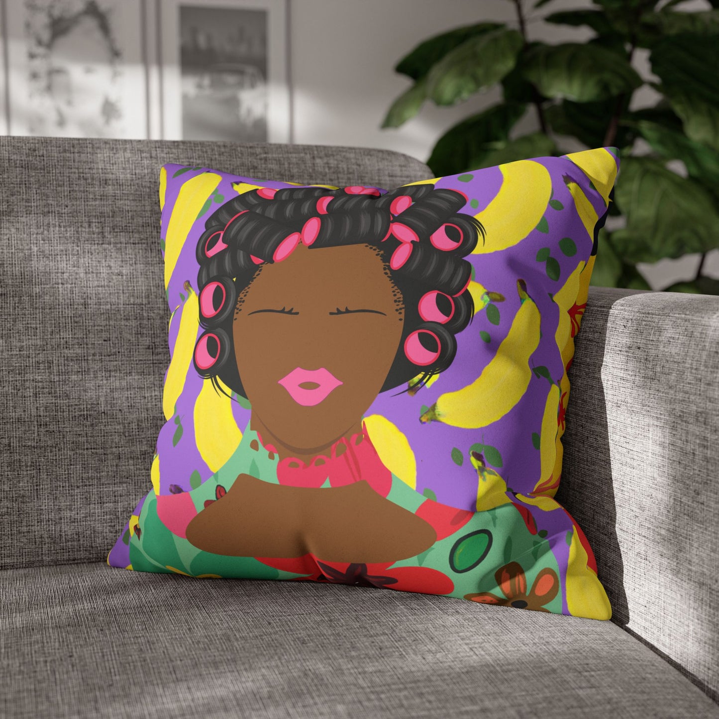 Chantal loves Bananas Two-Sided Faux Suede Square Pillow Case