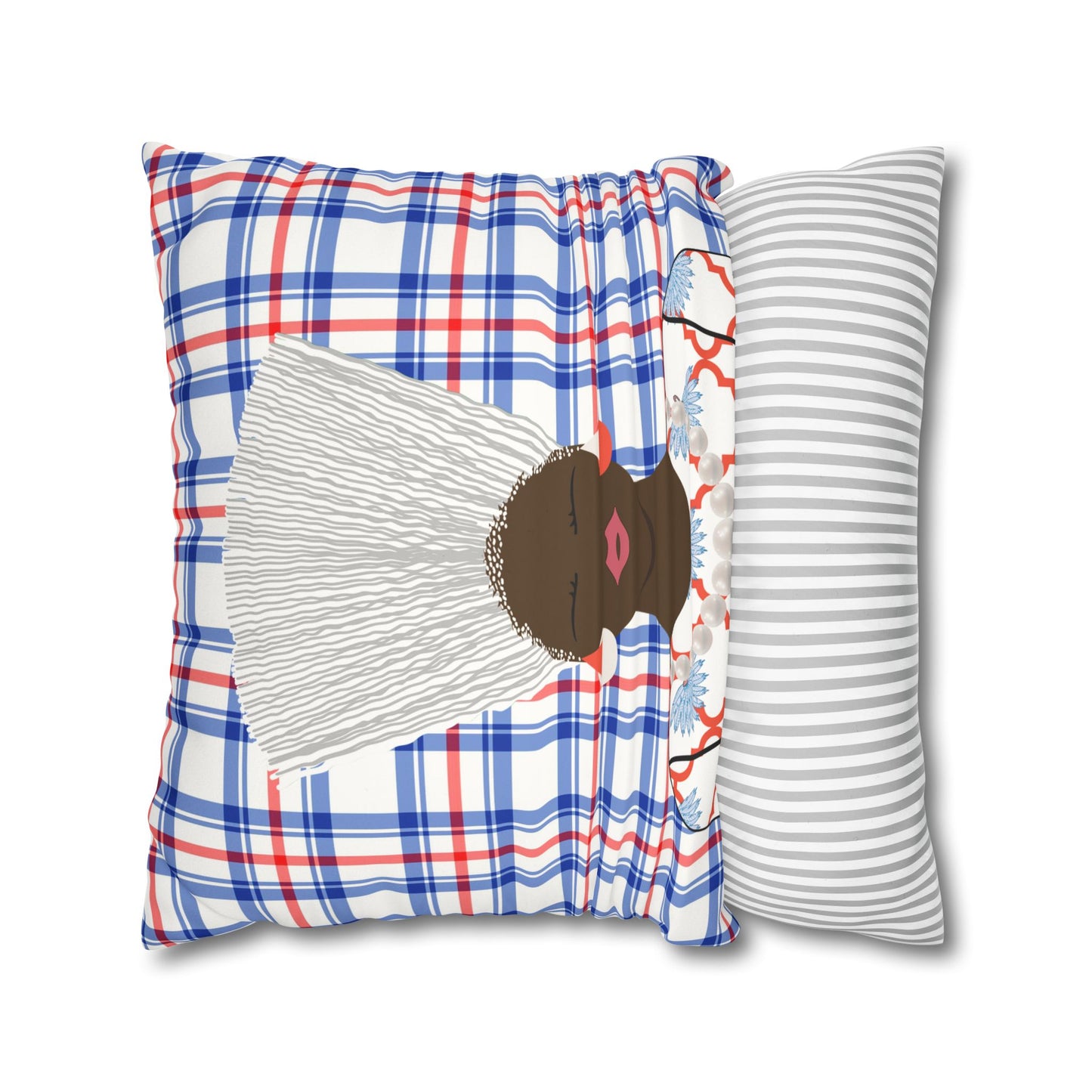 Nef in Red - and Nef in White  Two Sided Faux Suede Square Pillow Case