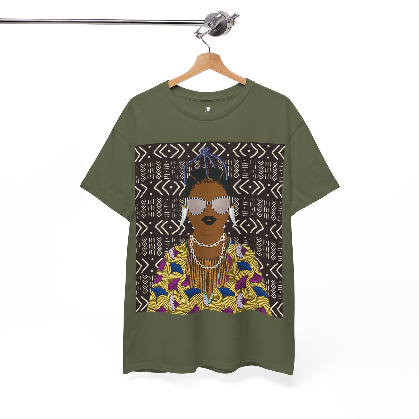 Manyi in Floral on Mudcloth Unisex Heavy Cotton Tee