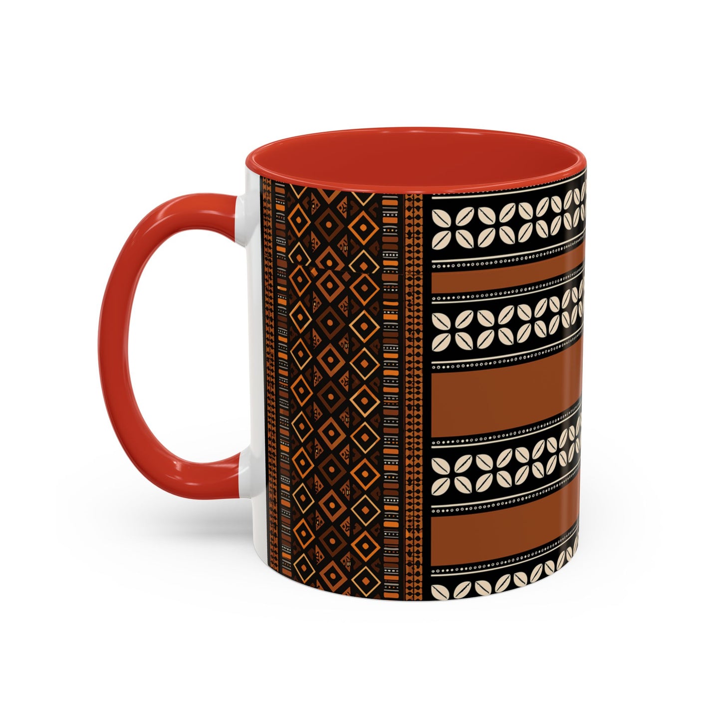 Mudcloth and Cowries Ceramic Coffee Mug (11, 15oz) in 4 Colors, 2 Sizes, Unique African Print Design