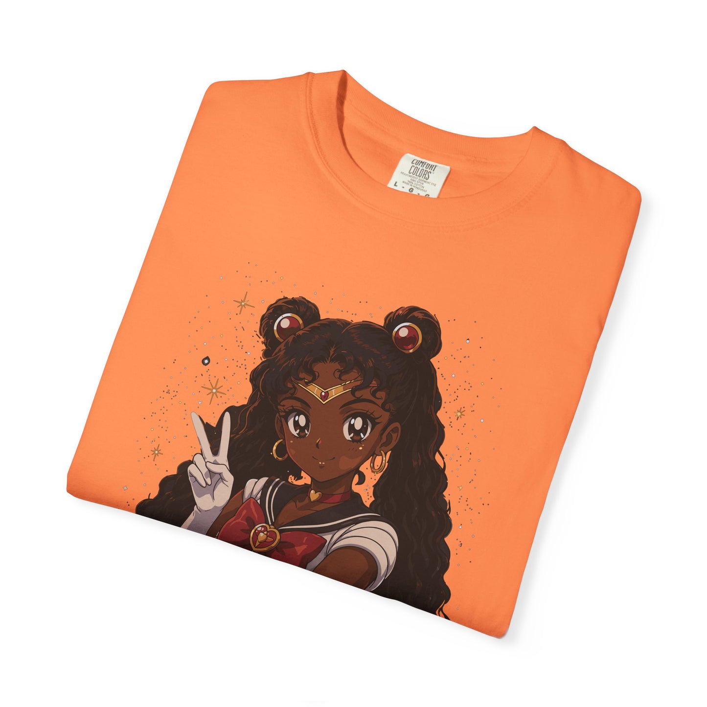 Melanin Magic Anime Tee, Black Anime Girl Shirt, Afro Magical Girl Tee, African Streetwear Graphic, Unisex Garment-Dyed T-Shirt