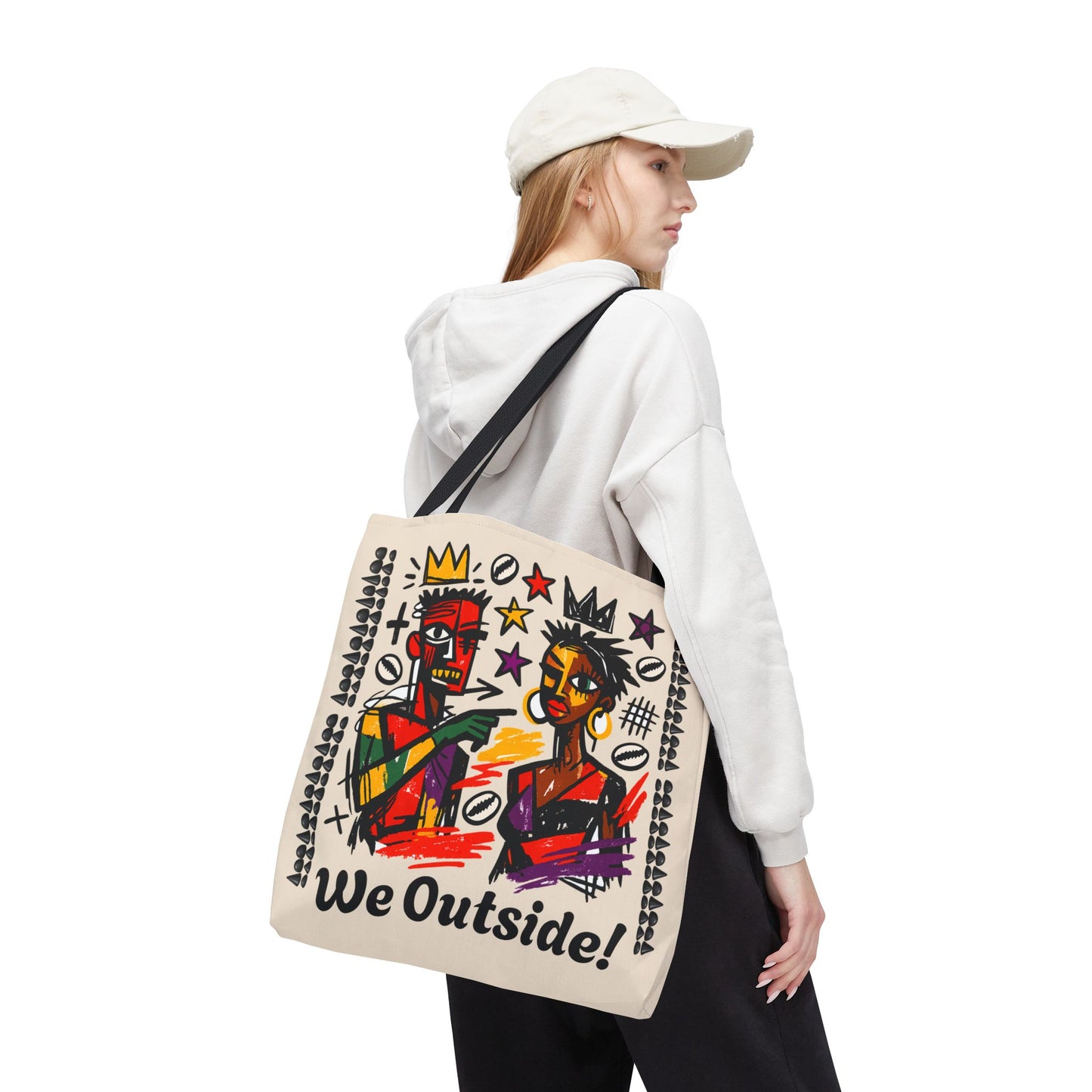 We Outside! Canvas Tote Bag, Abstract Couple Artwork Print , Street Art Design
