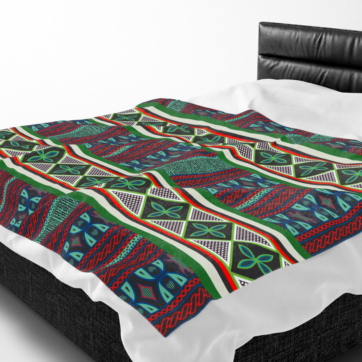 Aqua Red Toghu with Strip Velveteen Plush Blanket