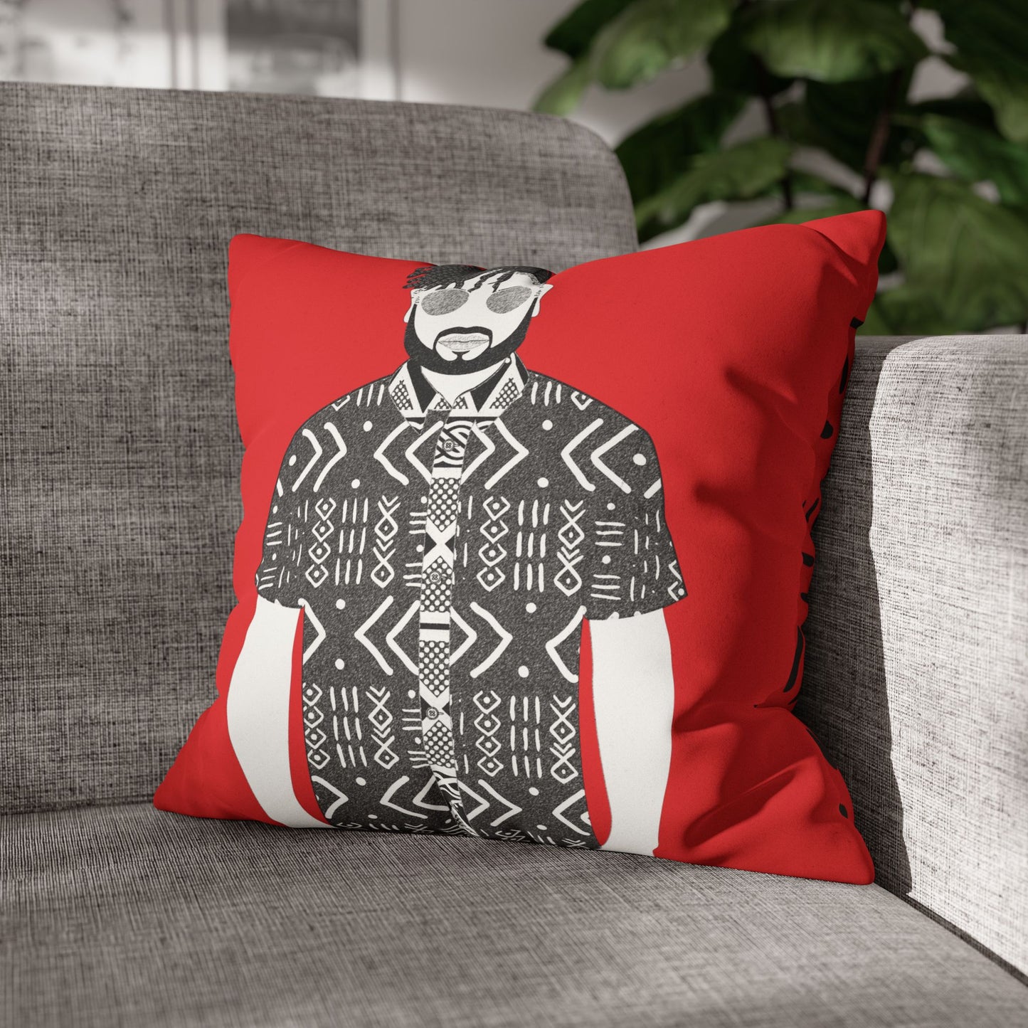Pascale in Mudcloth (BW) Two-Sided Faux Suede Square Pillow Case
