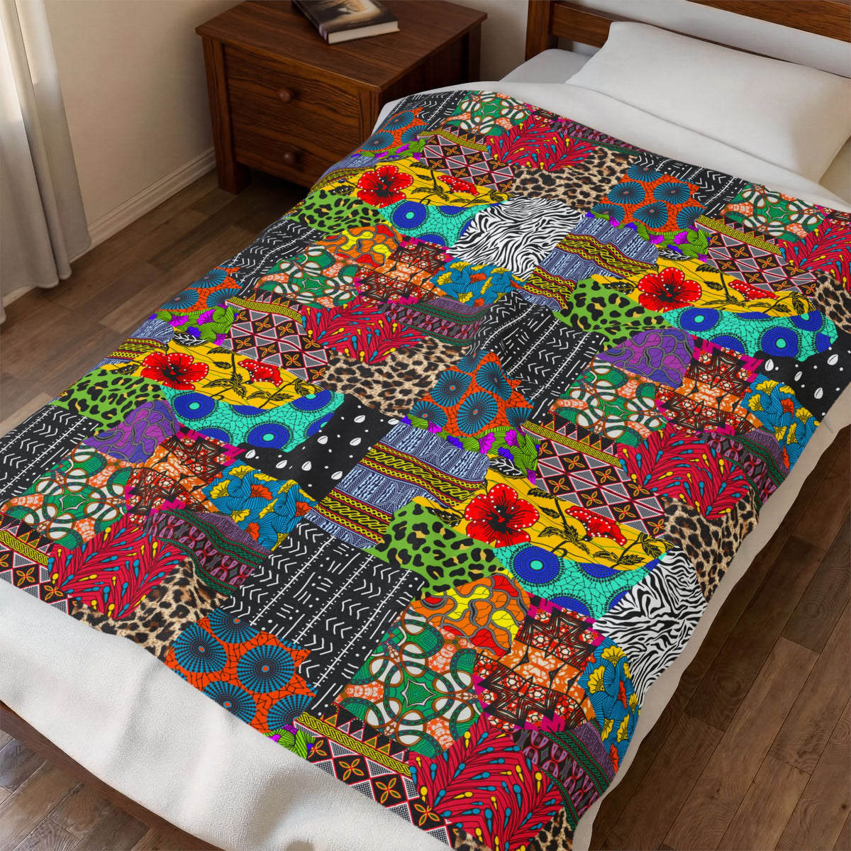 Afrik Quilt African Print Velveteen Plush Blanket
