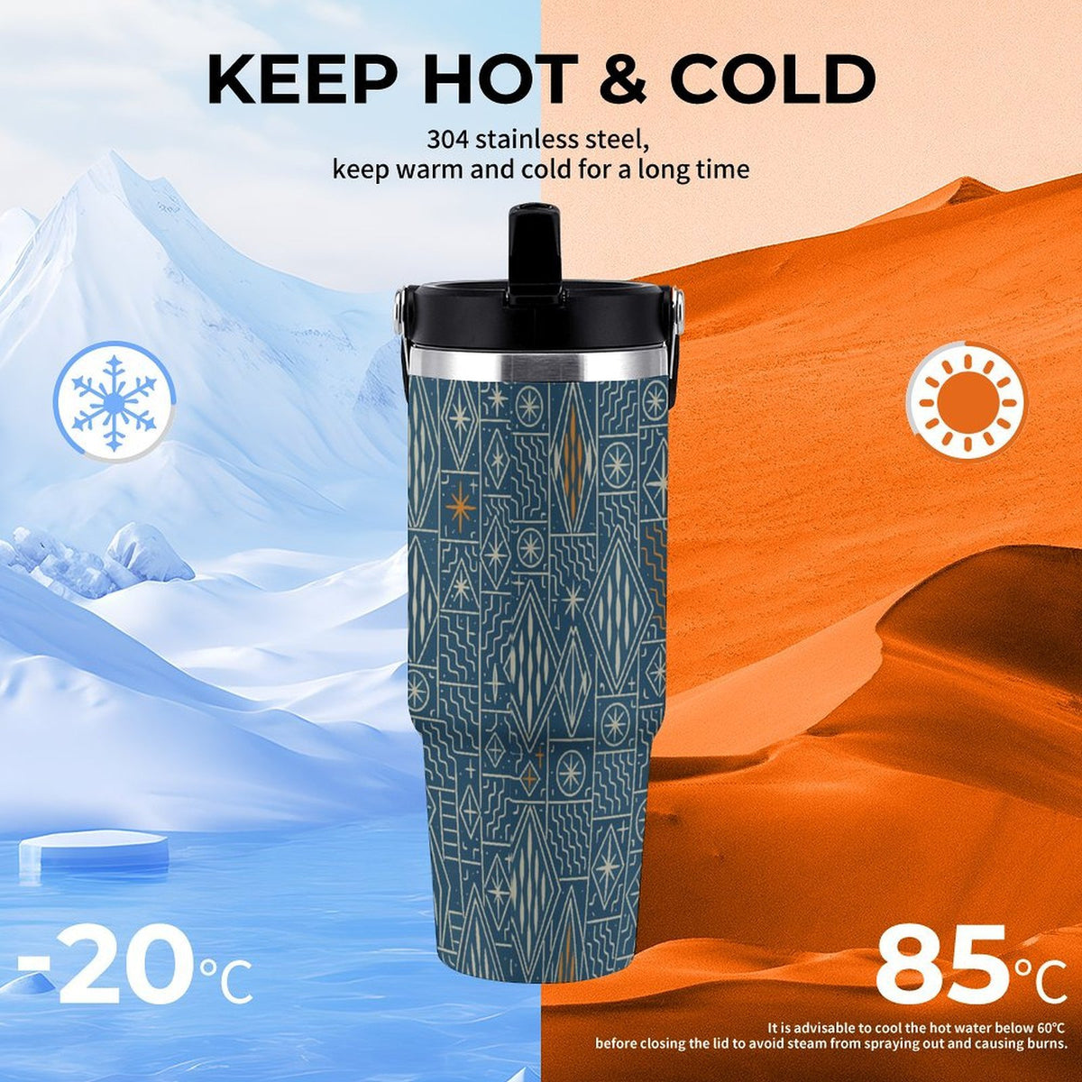 Ndop 30oz Travel Tumbler, Stainles with Handle