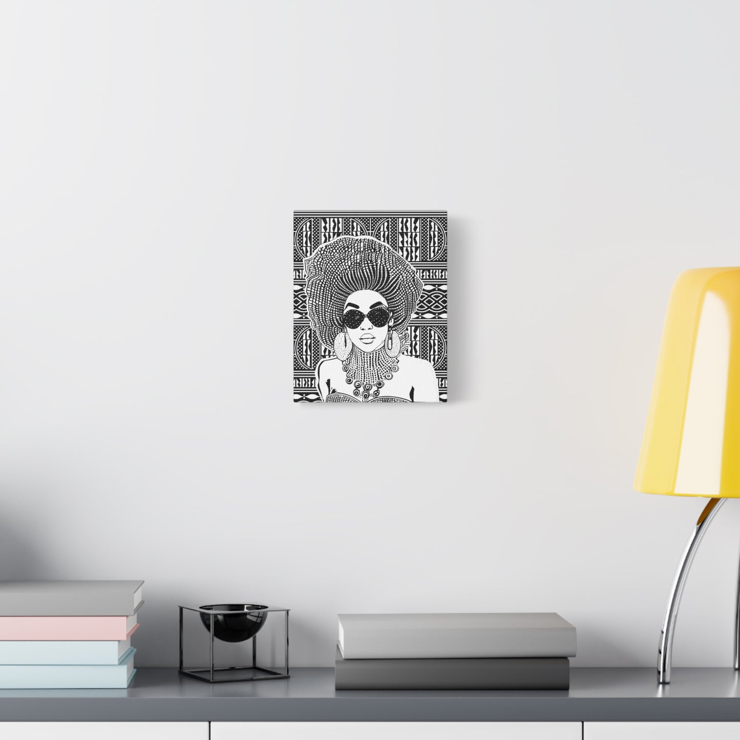Madame Headtie on BW Ndop Matte Canvas, Stretched, 1.25" Modern African Art Print, Stylish Home Decor
