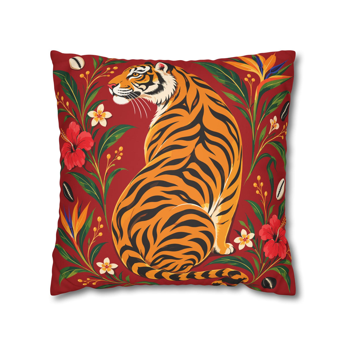 Bengal Tiger & Tropical Blooms Double-Sided Faux Suede Throw Pillow Cover | Ntoh-Inspired African Décor