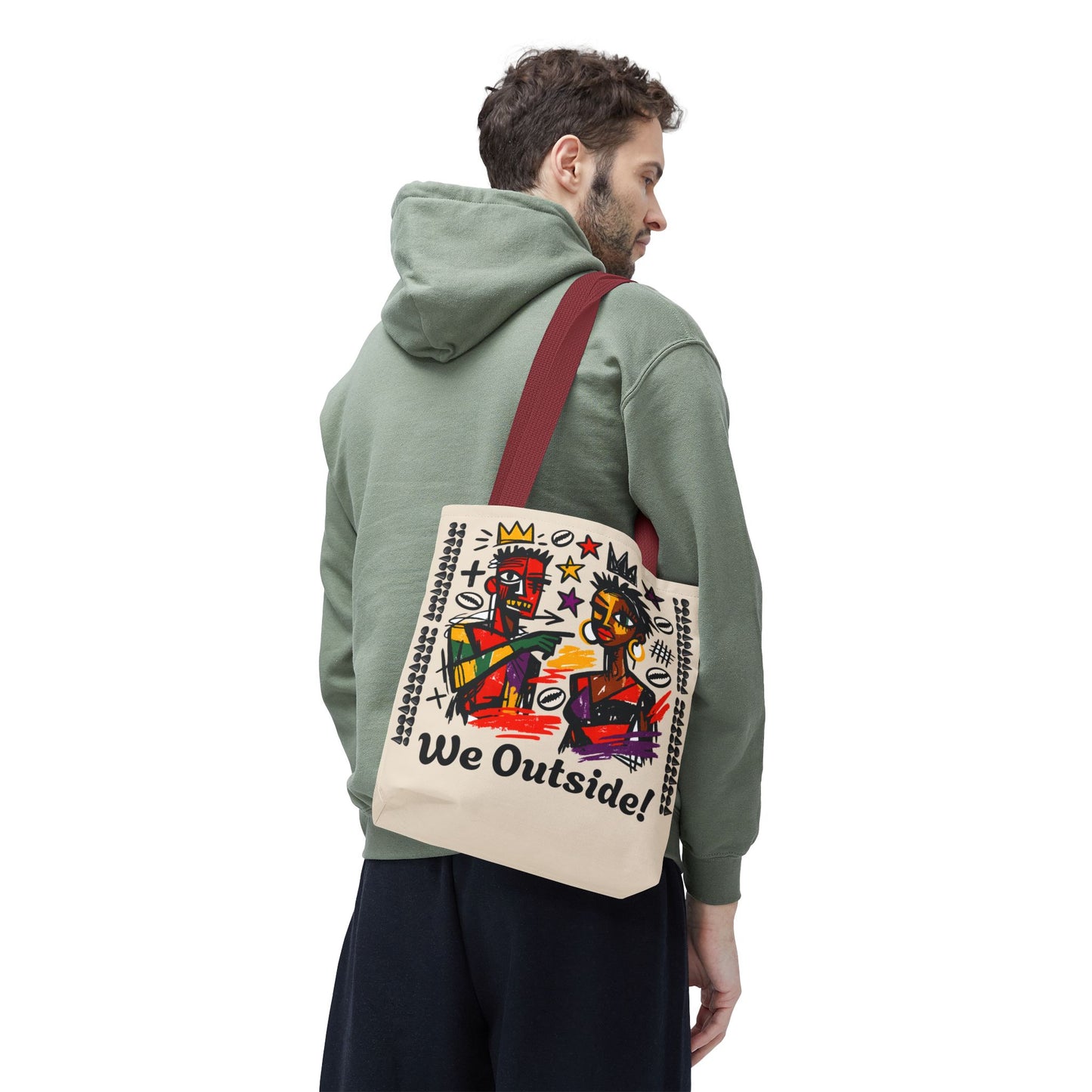 We Outside! Canvas Tote Bag, Abstract Couple Artwork Print , Street Art Design