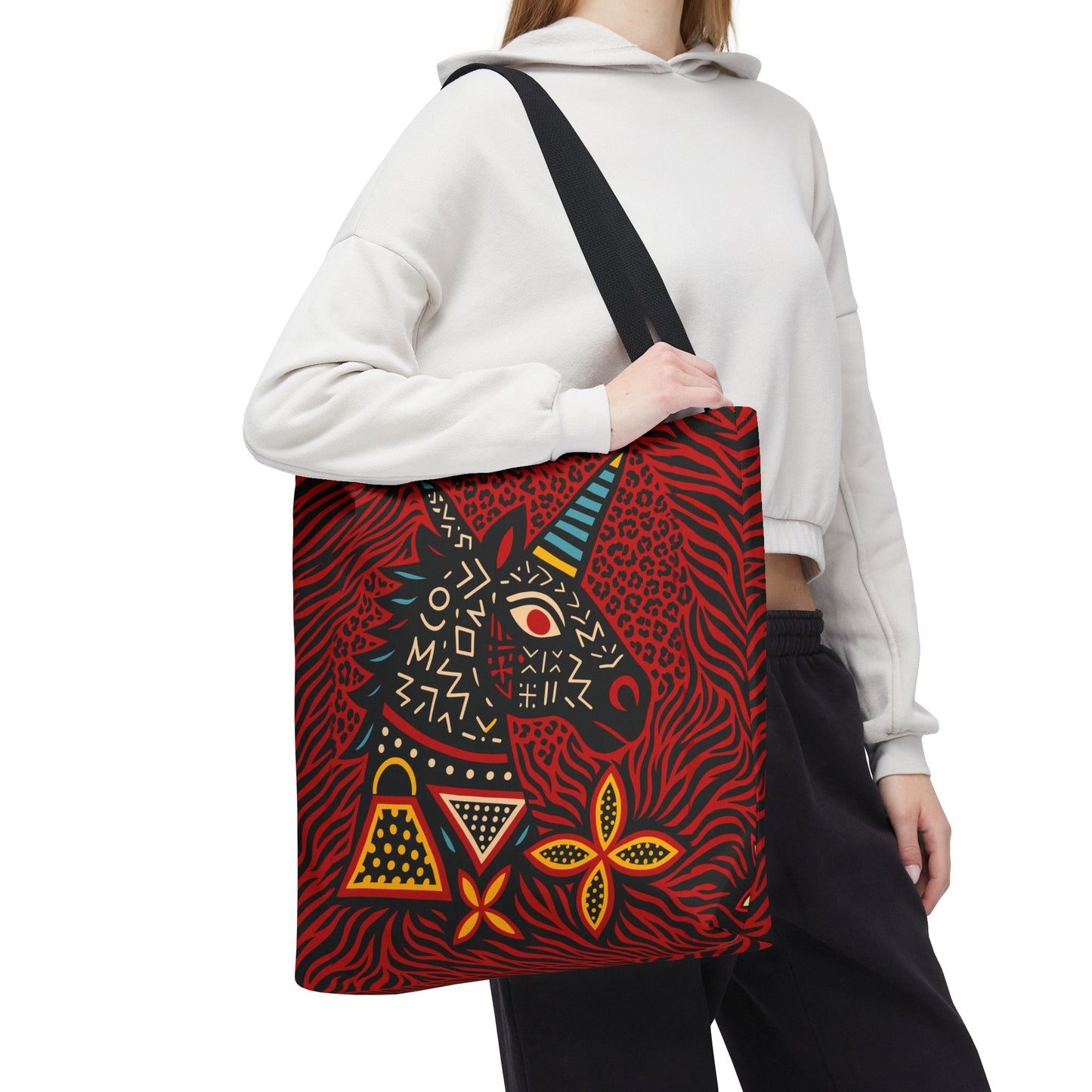 Black Unicorn Tote Bag, Double Sided Design, African Art, Unisex Canvas Tote, Large & Small Sizes, Stylish Beach Bag, Gift for Her