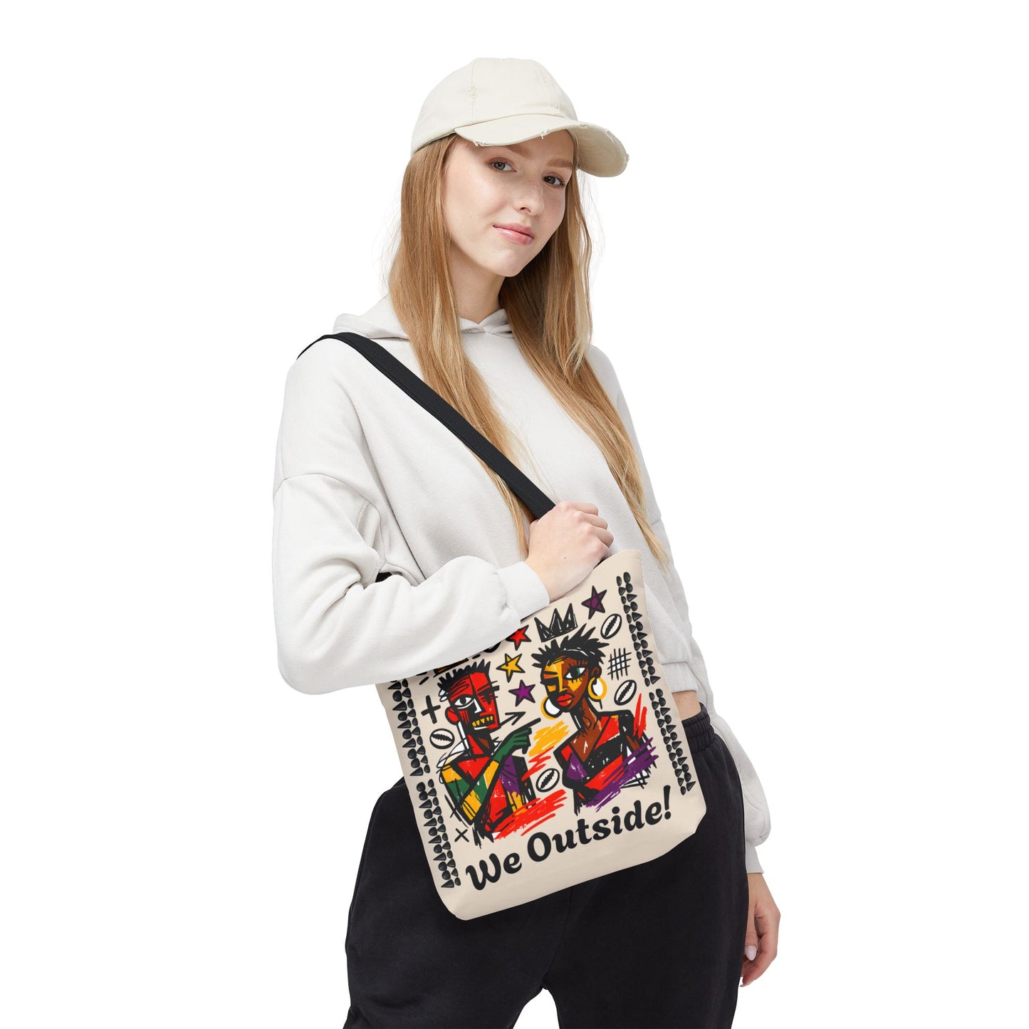 We Outside! Canvas Tote Bag, Abstract Couple Artwork Print , Street Art Design