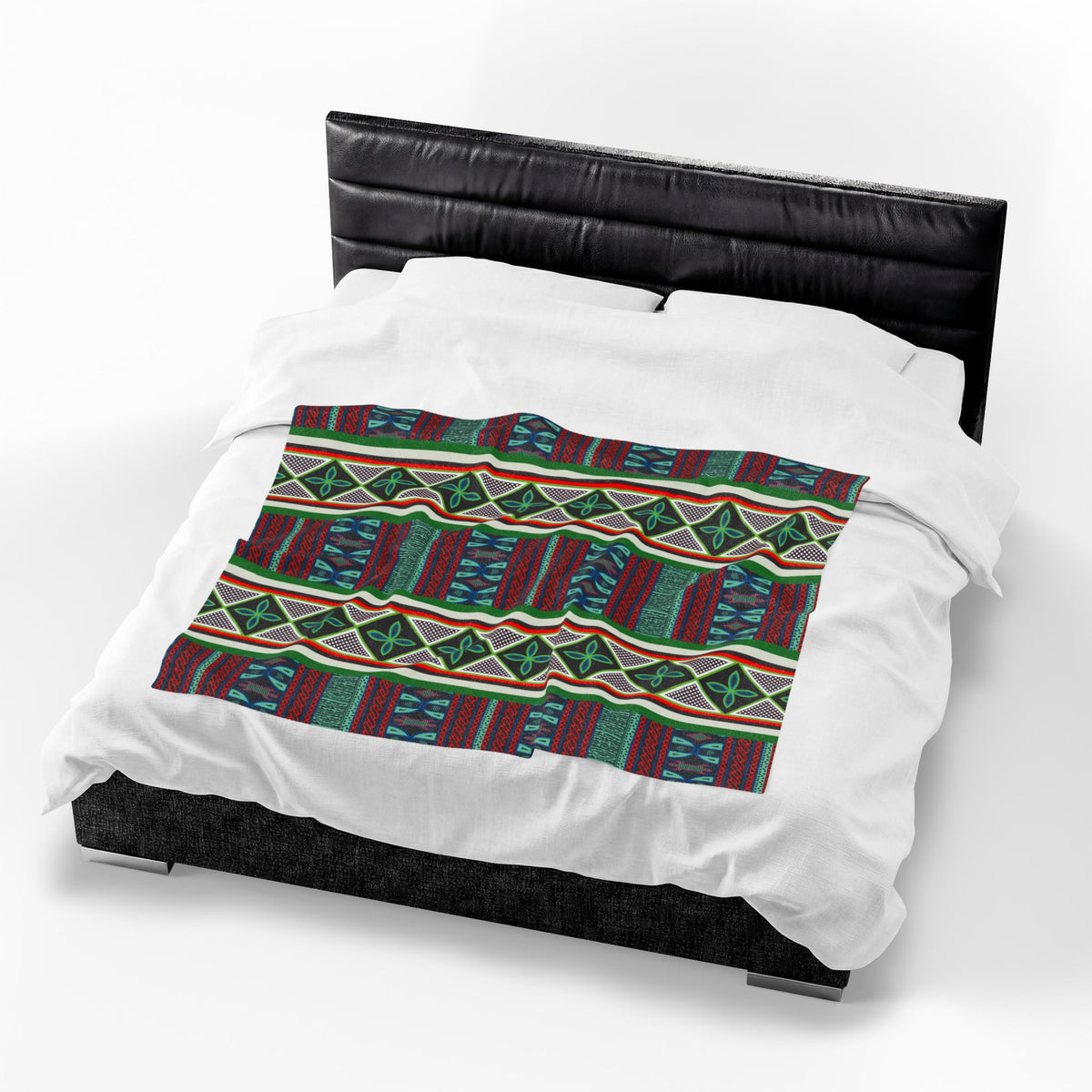 Aqua Red Toghu with Strip Velveteen Plush Blanket