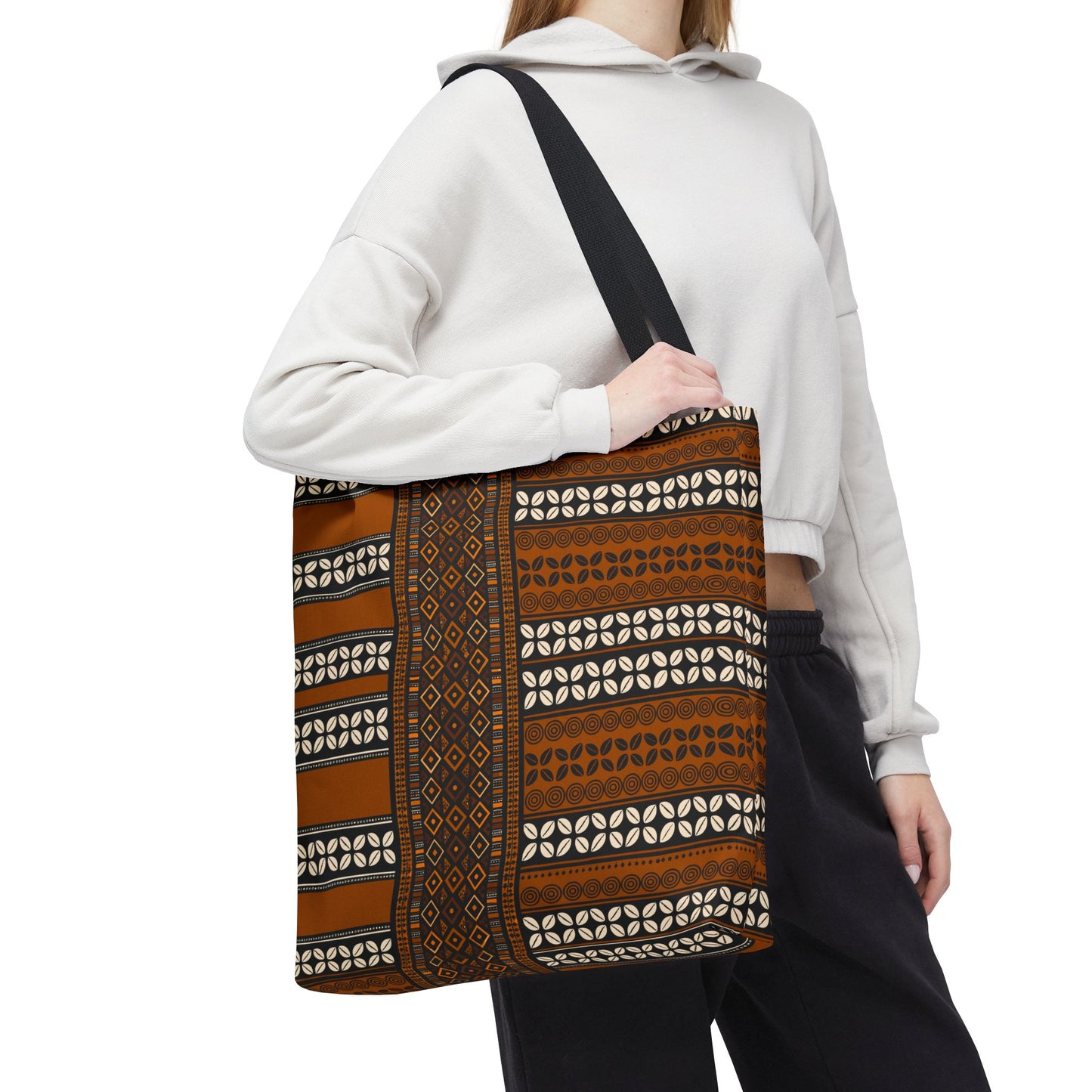 Mudcloth and Cowries Print Brown Canvas Tote Bag