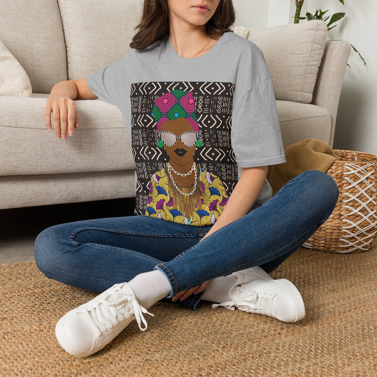 Sabi - Floral on Mudcloth Unisex Softstyle T-Shirt