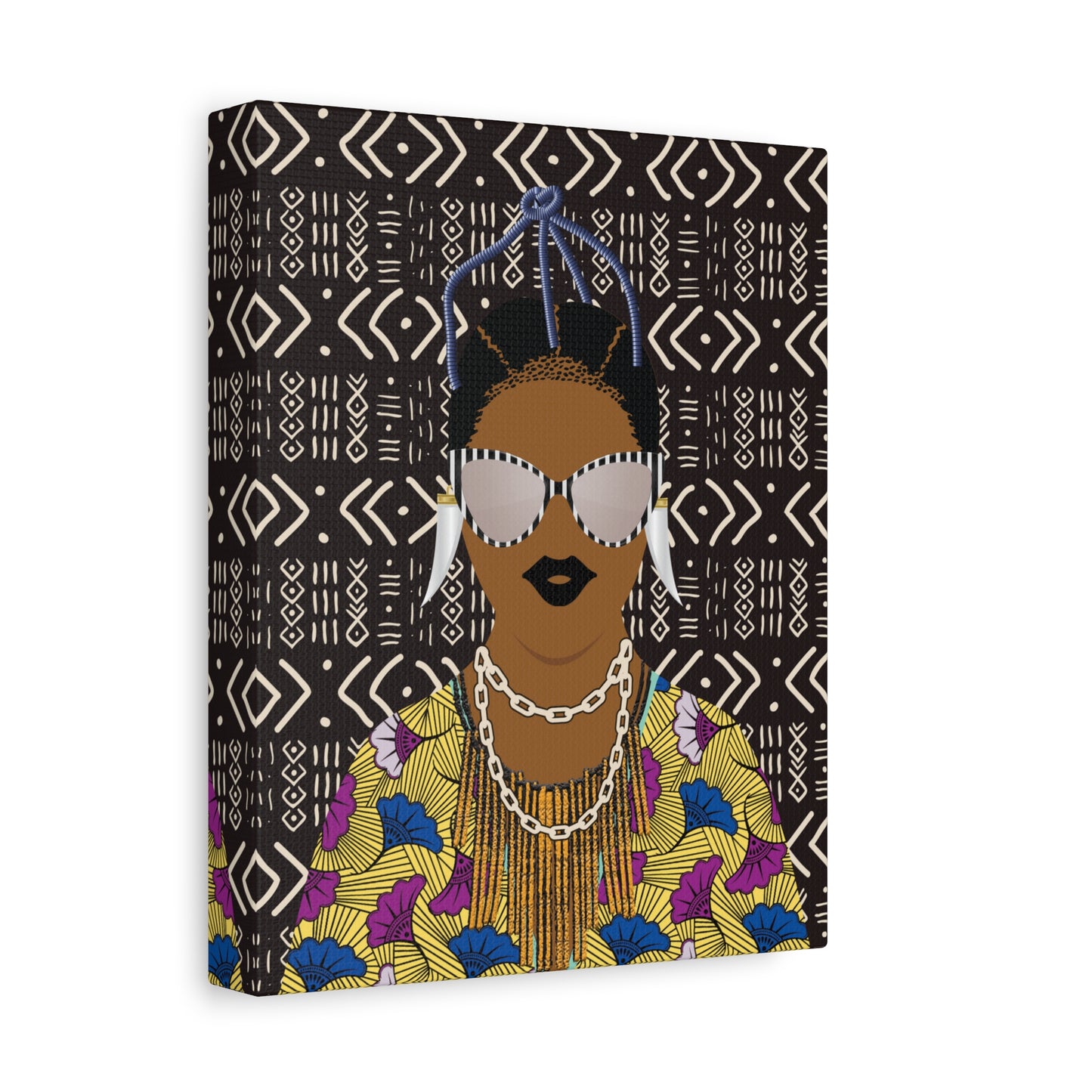 Manyi in Floral on Mudcloth Matte Canvas, Stretched, 1.25" Modern African Art Print, Stylish Home Decor