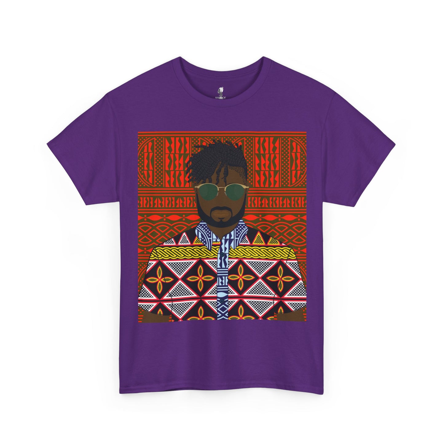 Pascale(Chocolate) in Yellow Toghu on Red Ndop Unisex Heavy Cotton Tee
