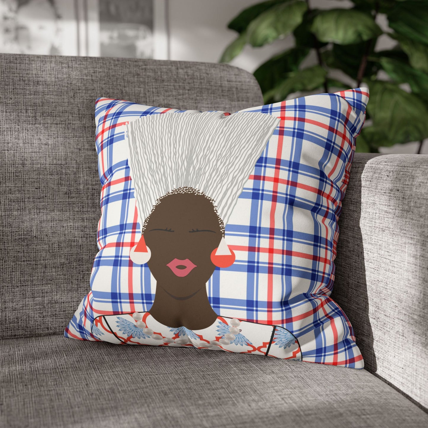 Nef in Red - and Nef in White  Two Sided Faux Suede Square Pillow Case
