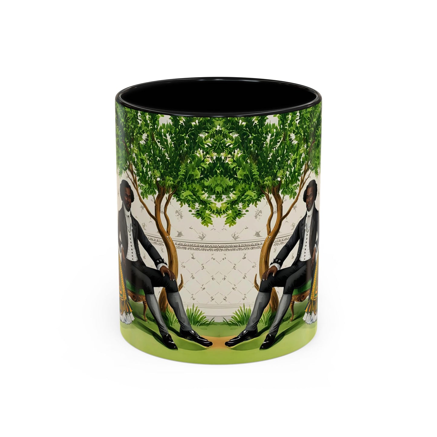 Toile Victorian African Couple Ceramic Accent Coffee Mugs (5 Colors), 11oz, 15oz