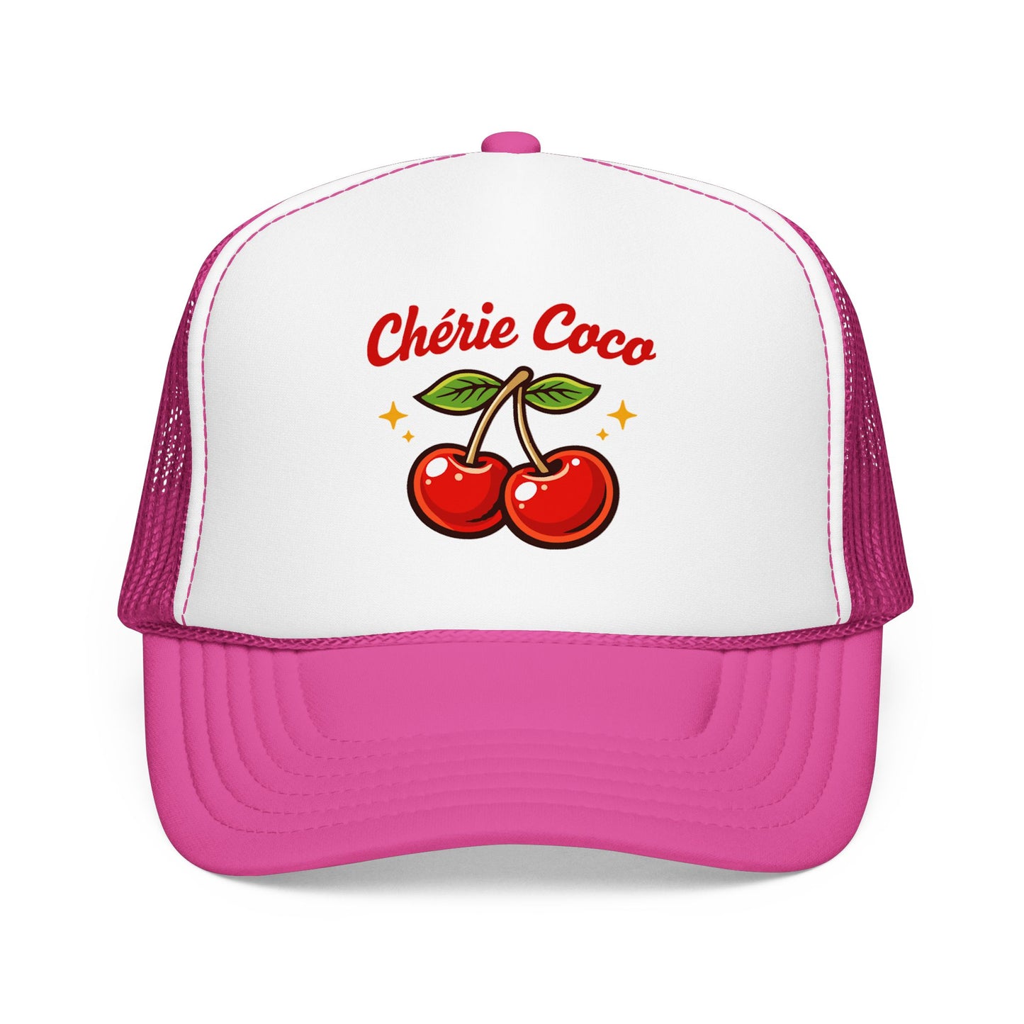 Chérie Coco Trucker hat , Cherry retro script design, Mother's Day Gift