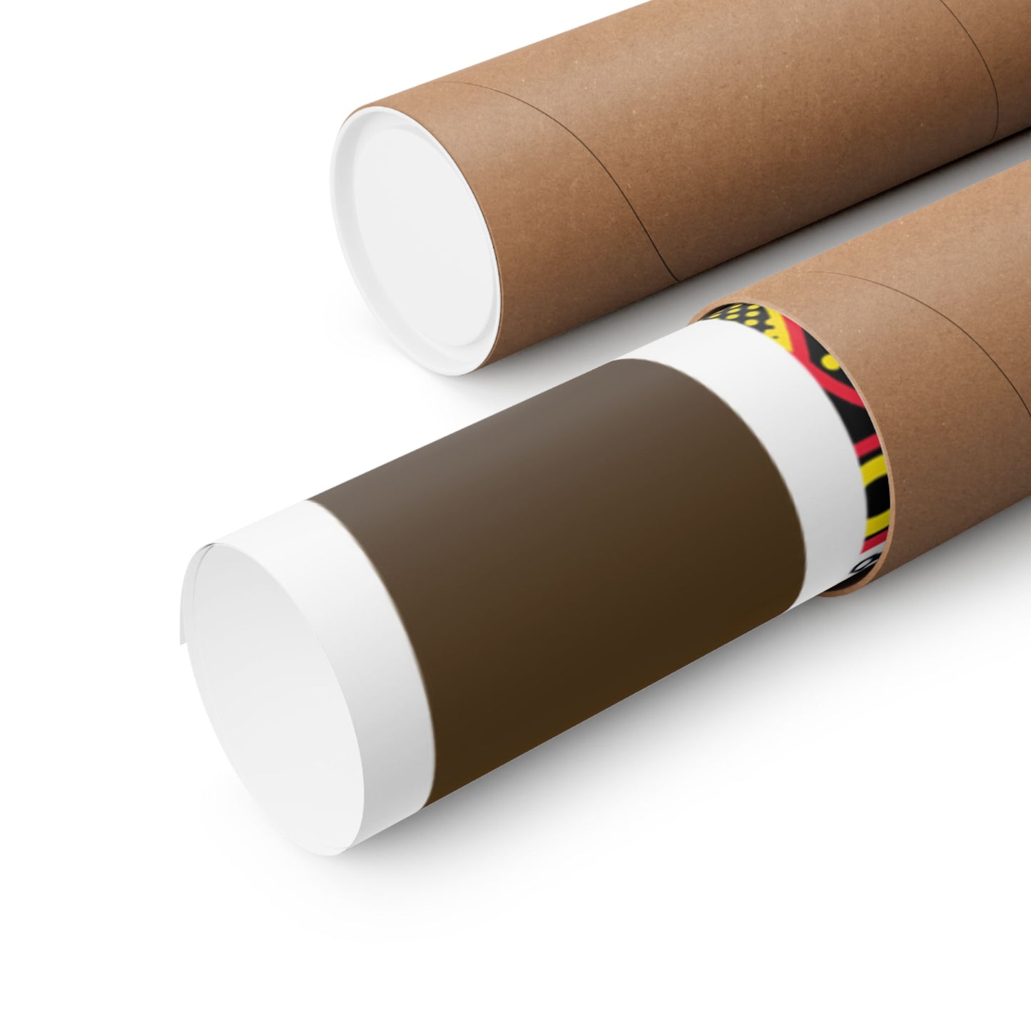 Pascale (Chocolate) in Yellow Toghu on White Backdrop Premium Matte Vertical Posters