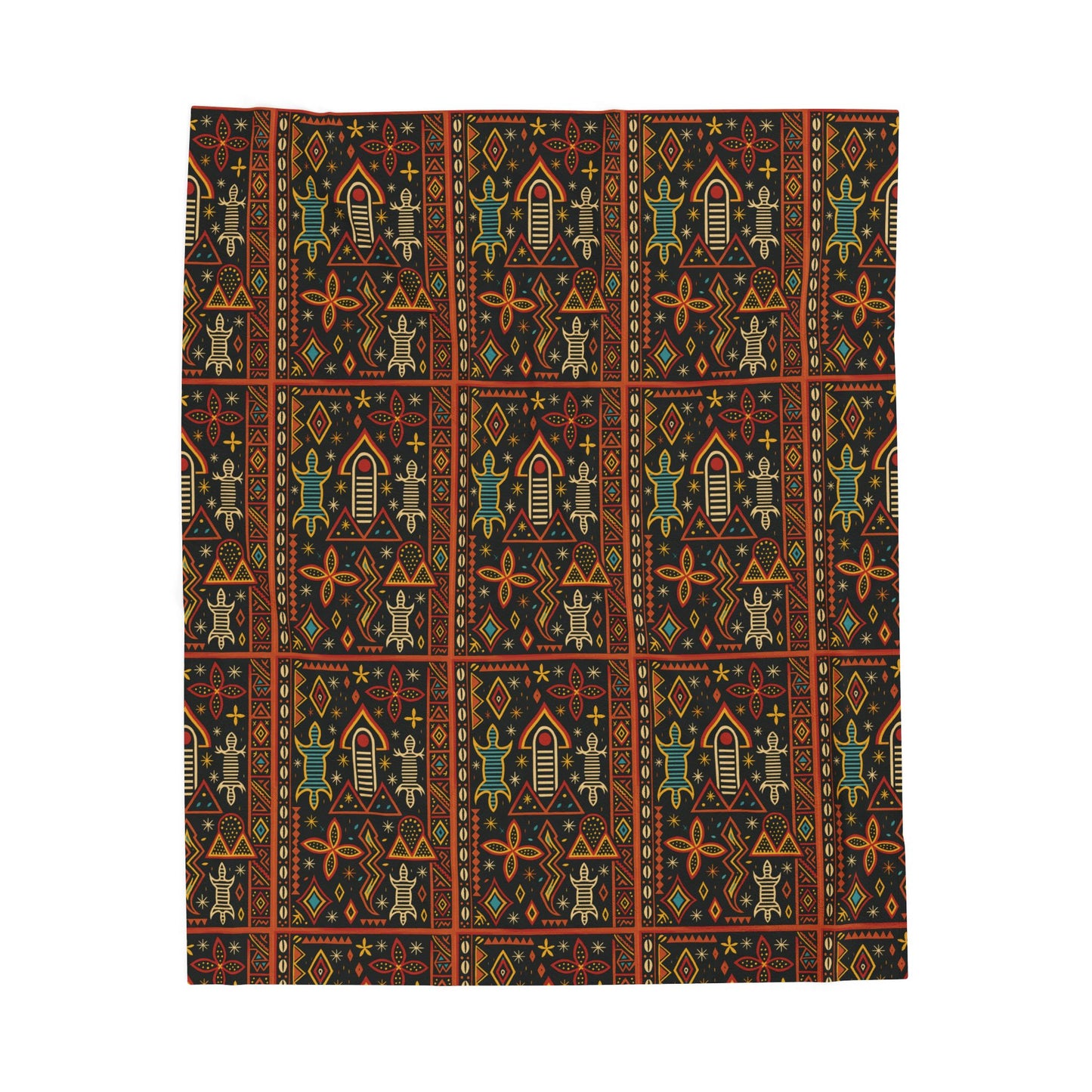 Warrior Toghu Velveteen Blanket, Cozy Throw, Ethnic Design Bedding, Soft Afrocentric Bedspread, Warm Living Room Decor