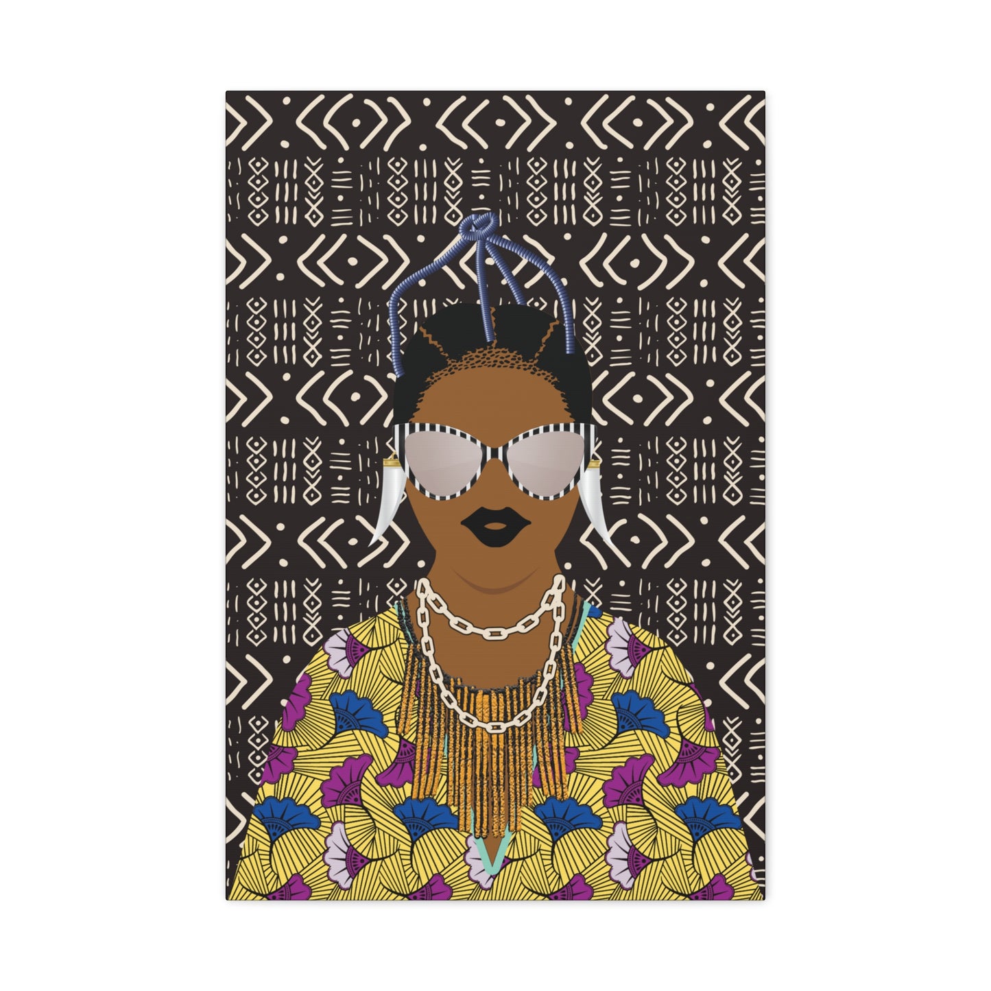 Manyi in Floral on Mudcloth Matte Canvas, Stretched, 1.25" Modern African Art Print, Stylish Home Decor