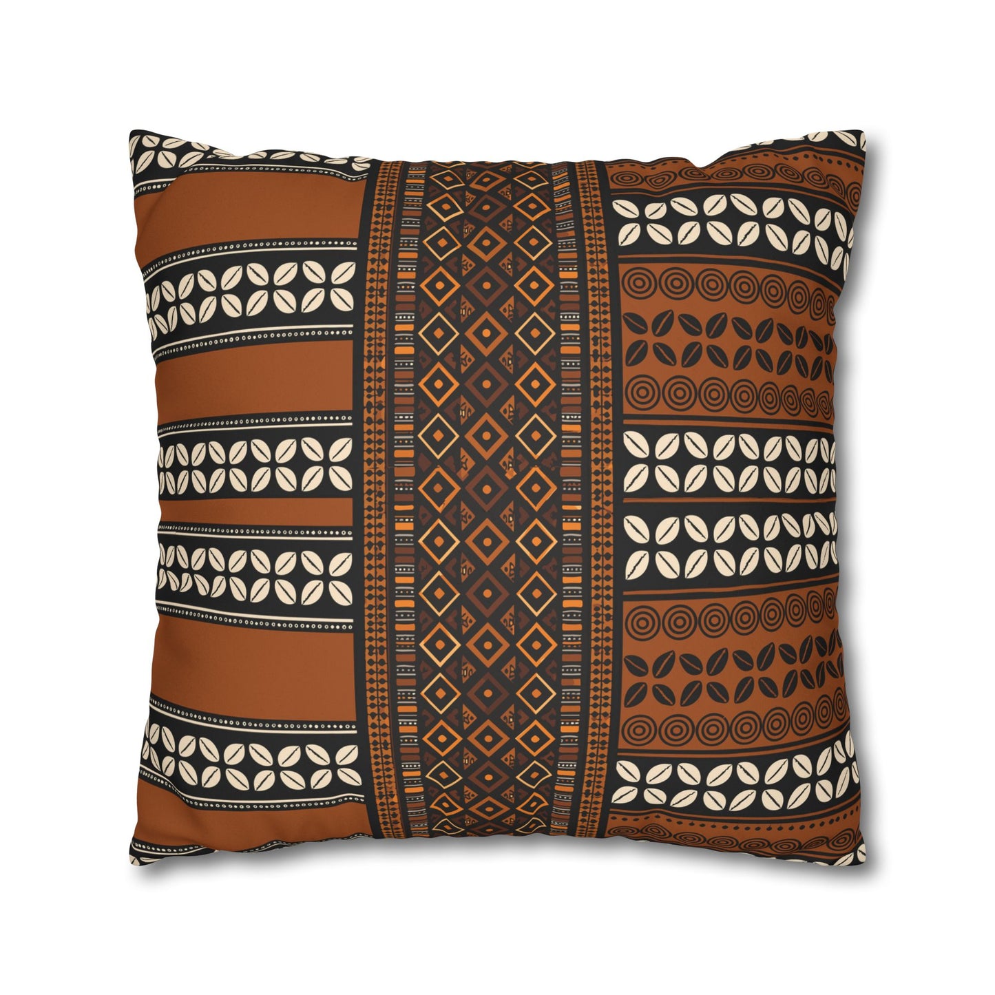 Mudcloth and Cowries  Faux Suede Pillow Case, Square Throw Cushion, Boho Home Decor, Living Room Accent, Bedroom Accessory