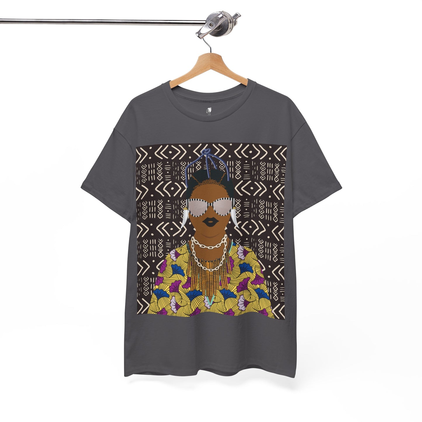 Manyi in Floral on Mudcloth Unisex Heavy Cotton Tee