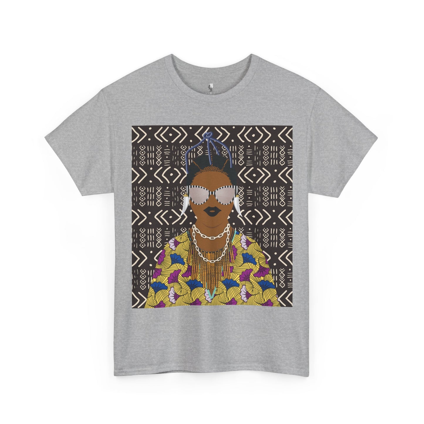 Manyi in Floral on Mudcloth Unisex Heavy Cotton Tee