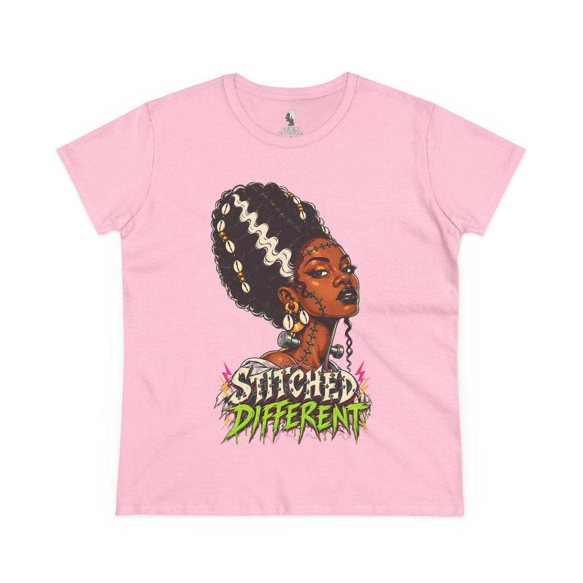 Stitched Different Afro Punk Portrait Tee, Halloween Women's Cotton Cotton T-Shirt