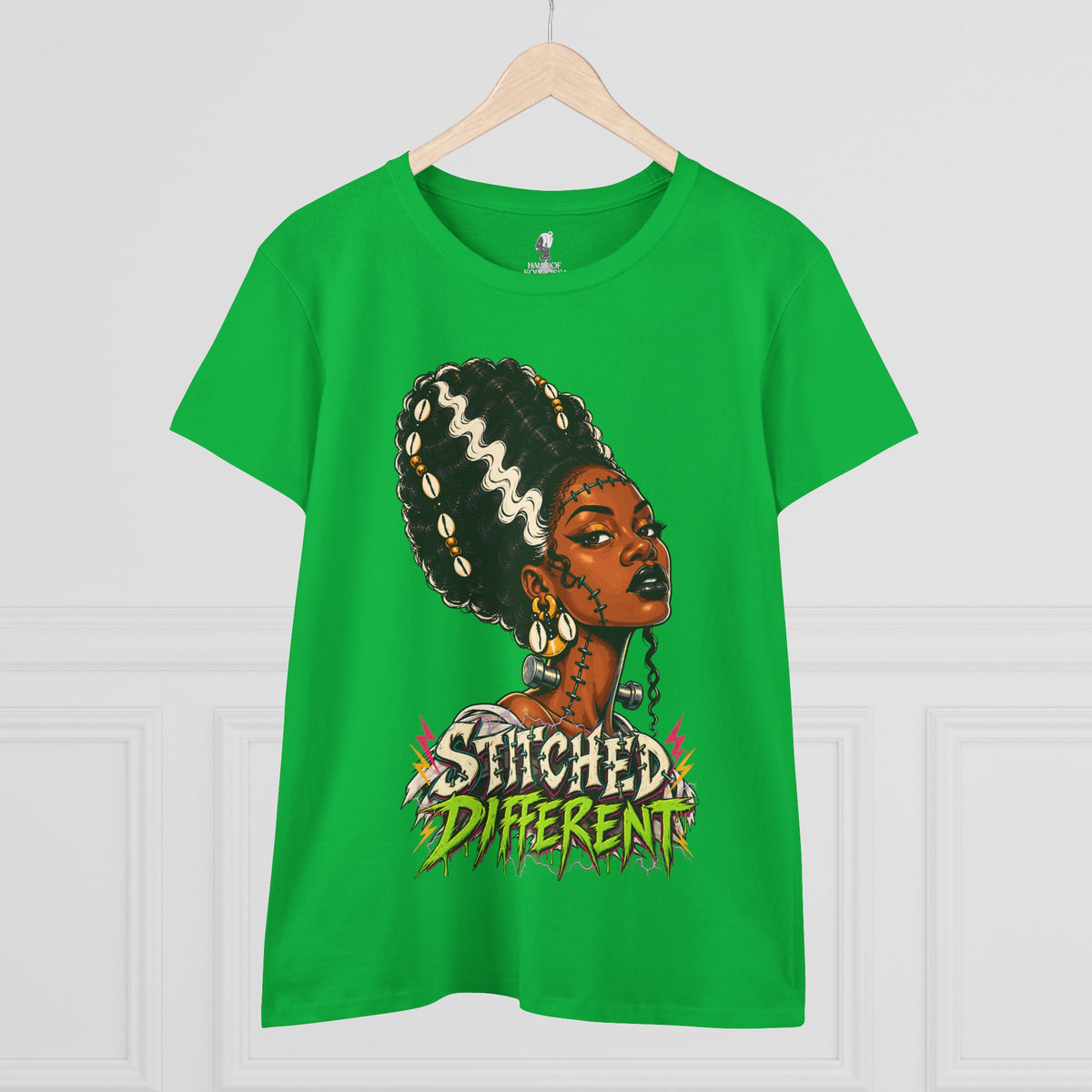 Stitched Different Afro Punk Portrait Tee, Halloween Women's Cotton Cotton T-Shirt