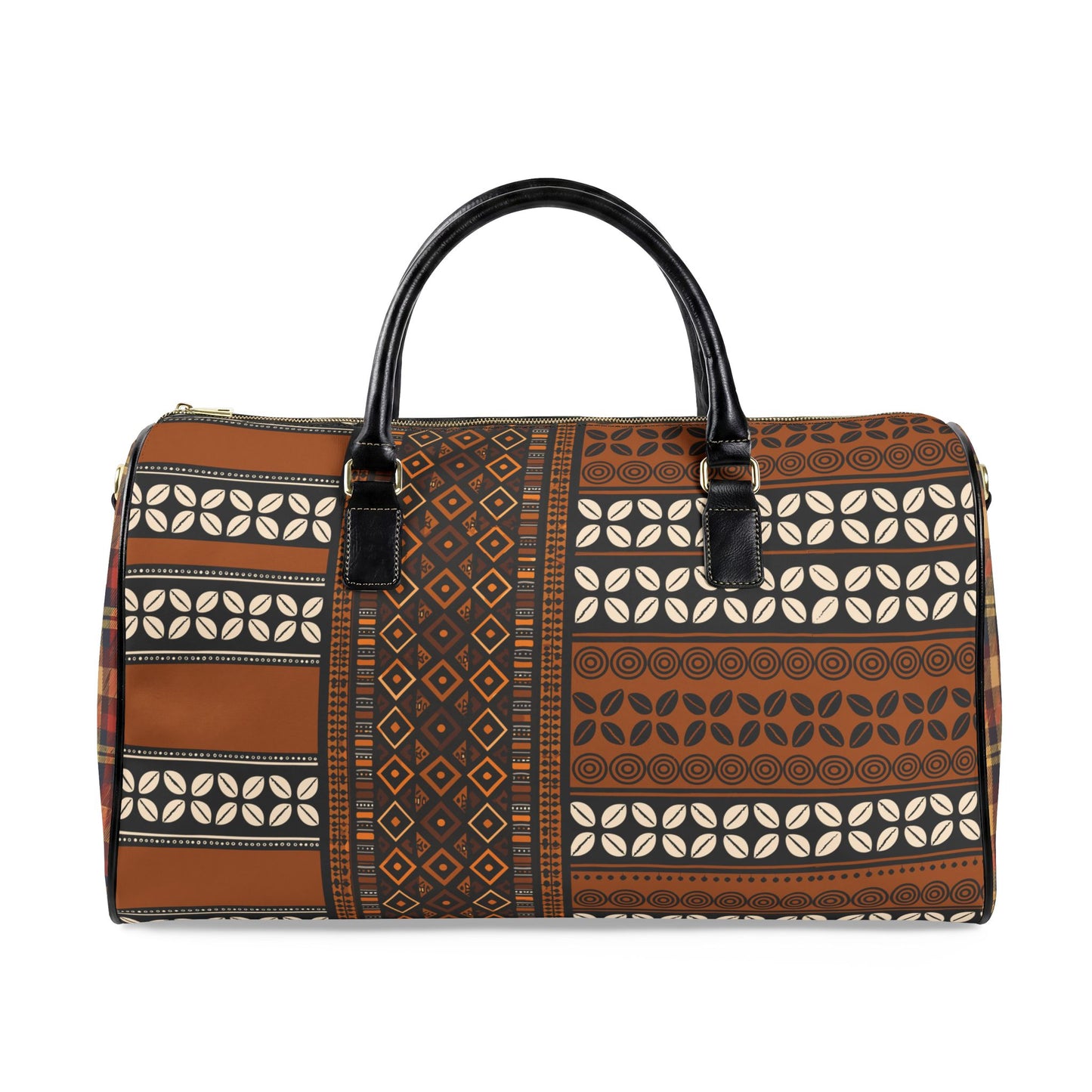NEW Vegan Leather Mudcloth & Cowries Print Travel Bag