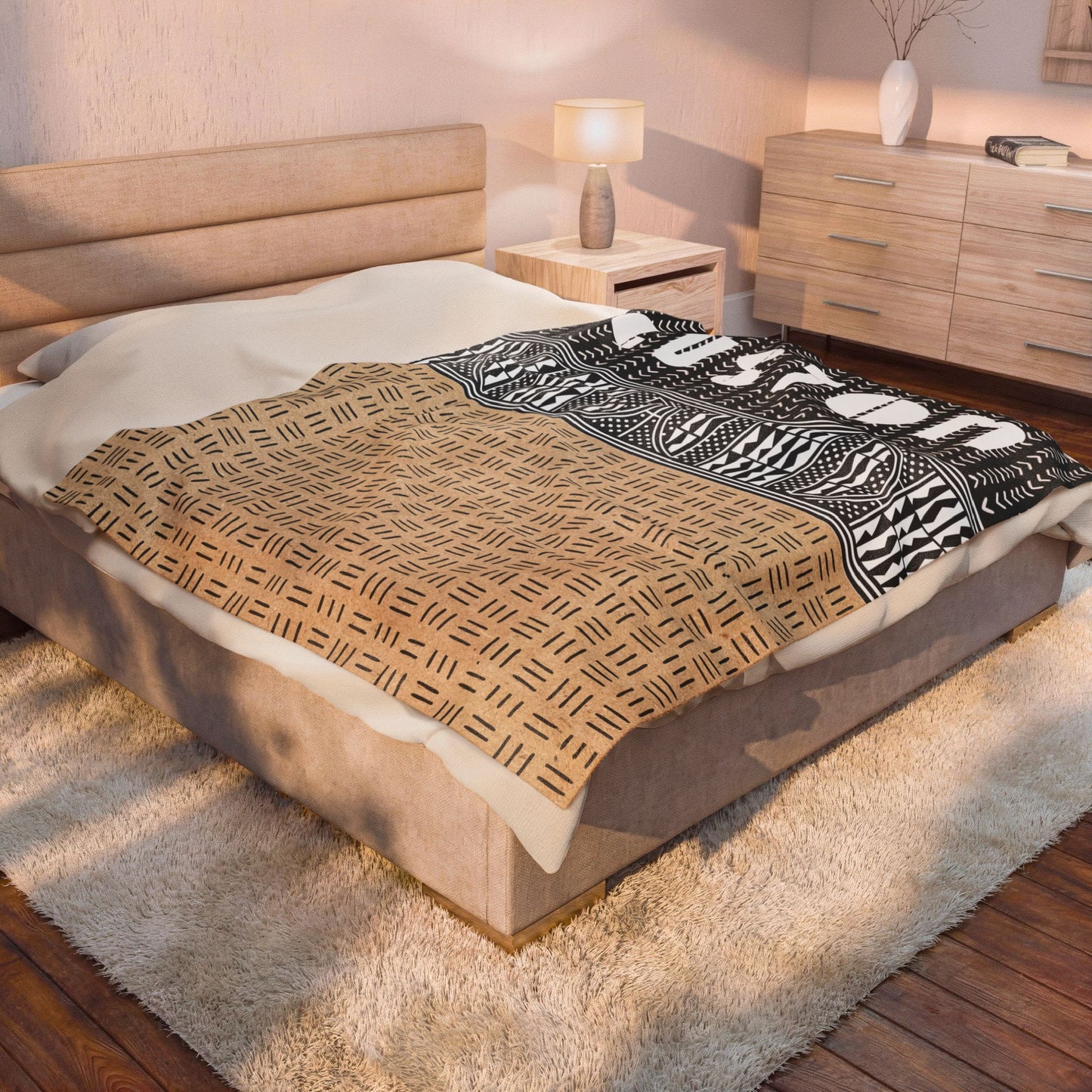 Personalized Velveteen Plush Blanket - Custom African Mudcloth Pattern Throw Blanket