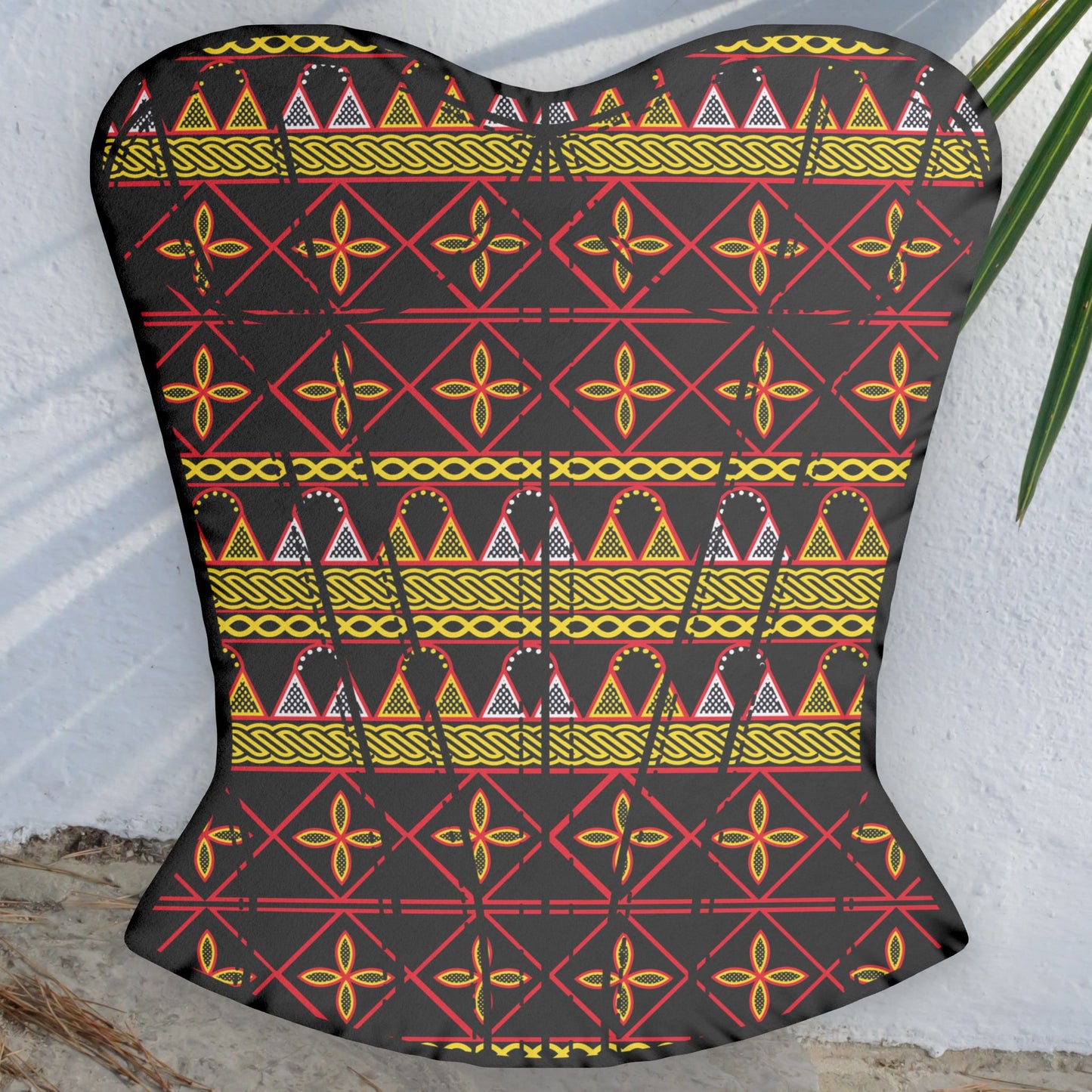 Toghu Corset Pillow, Custom Shaped Pillow Decorative Cushion, Afrocentric Home Decor, Bamenda Hat Accent Pillow, Ethnic African Print Cushion