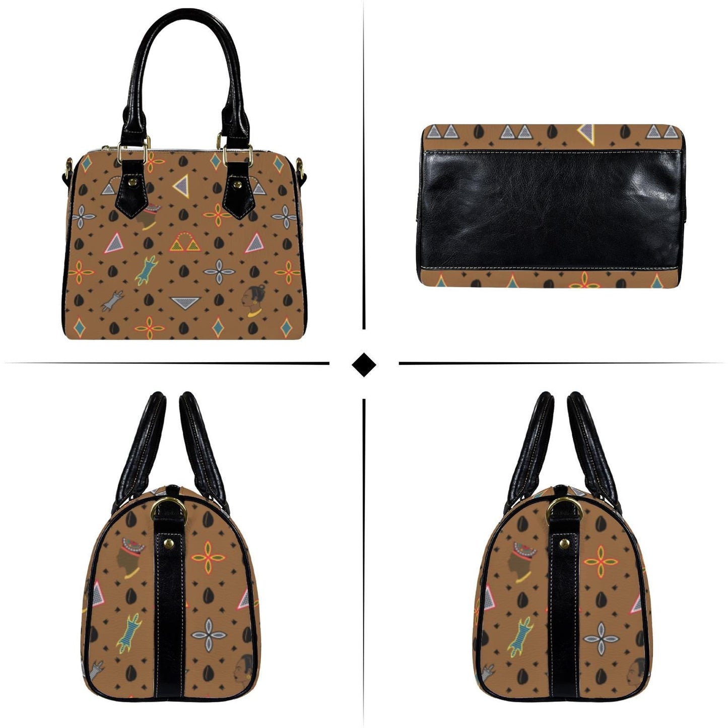 Royal Toghu Shapes Vegan Satchel Leather Handbag, Brown or Black