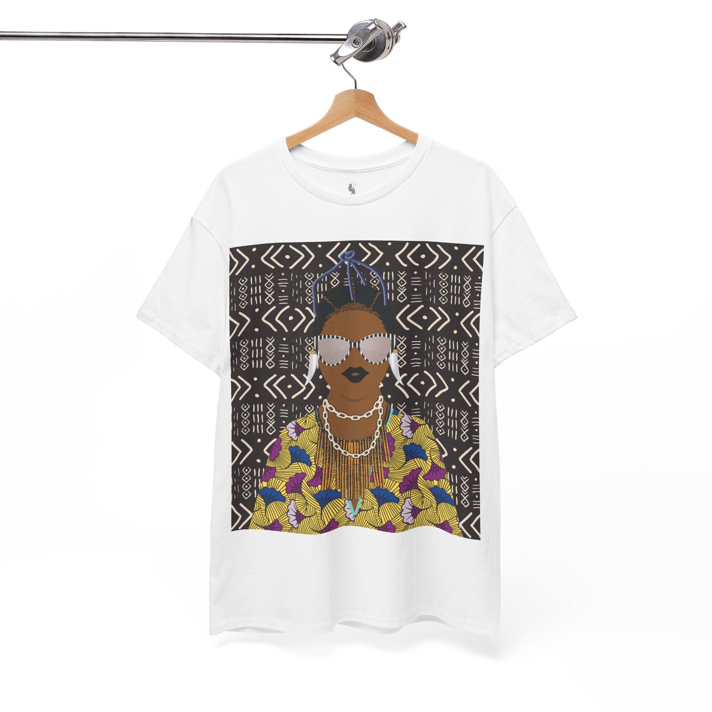 Manyi in Floral on Mudcloth Unisex Heavy Cotton Tee