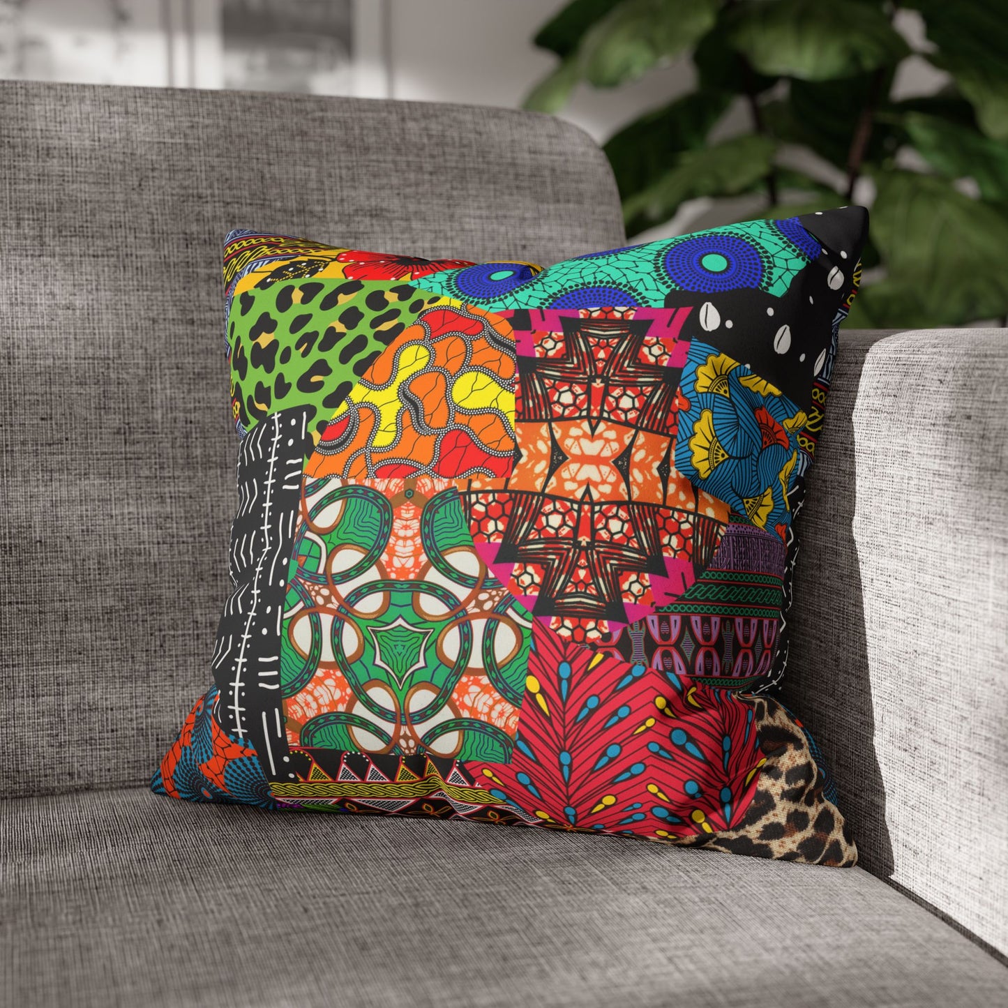 Ankara African Print Pillowcase, Faux Suede Cushion Cover, Home Decor, Throw Pillow, Square Cushion, Living Room Accessories