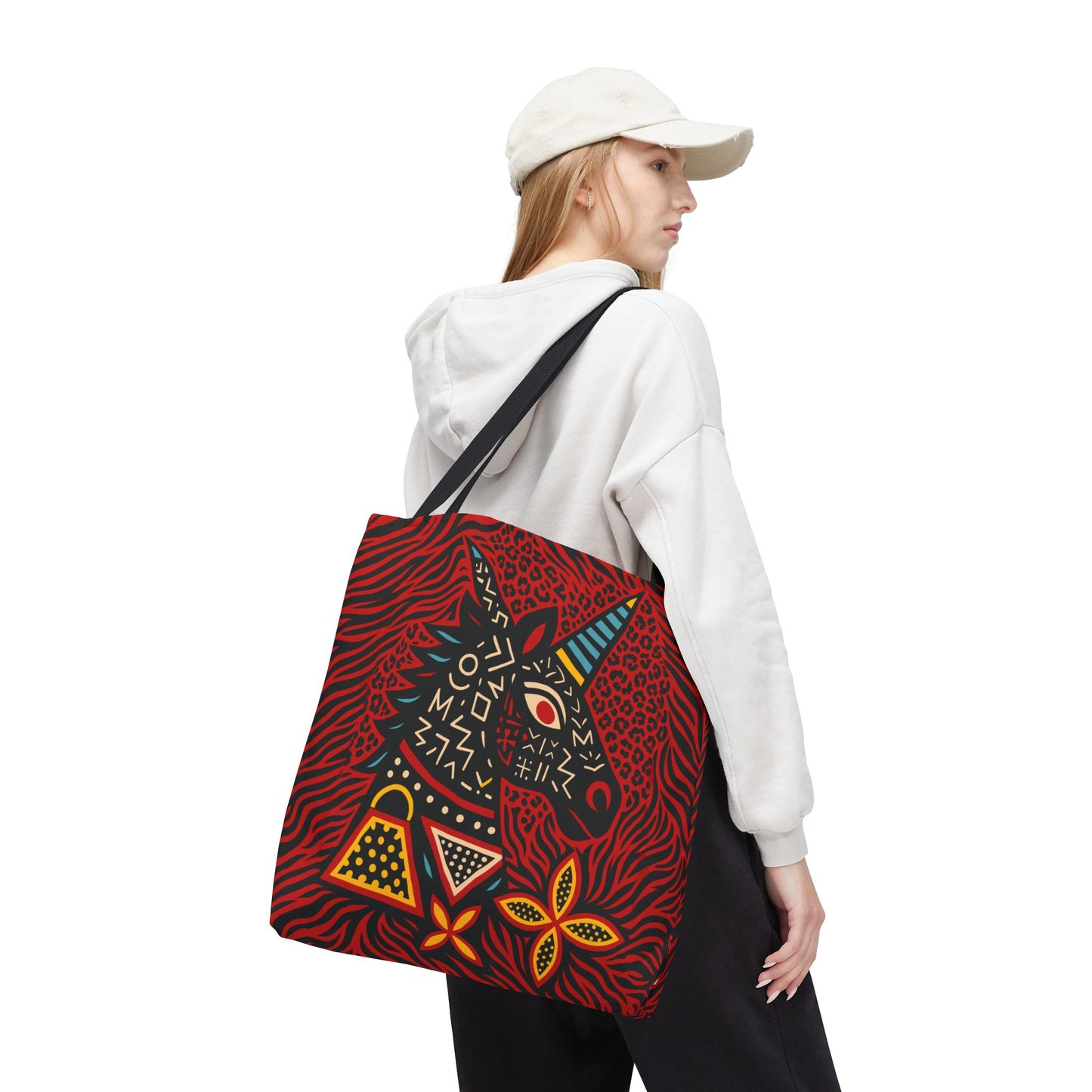 Black Unicorn Tote Bag, Double Sided Design, African Art, Unisex Canvas Tote, Large & Small Sizes, Stylish Beach Bag, Gift for Her